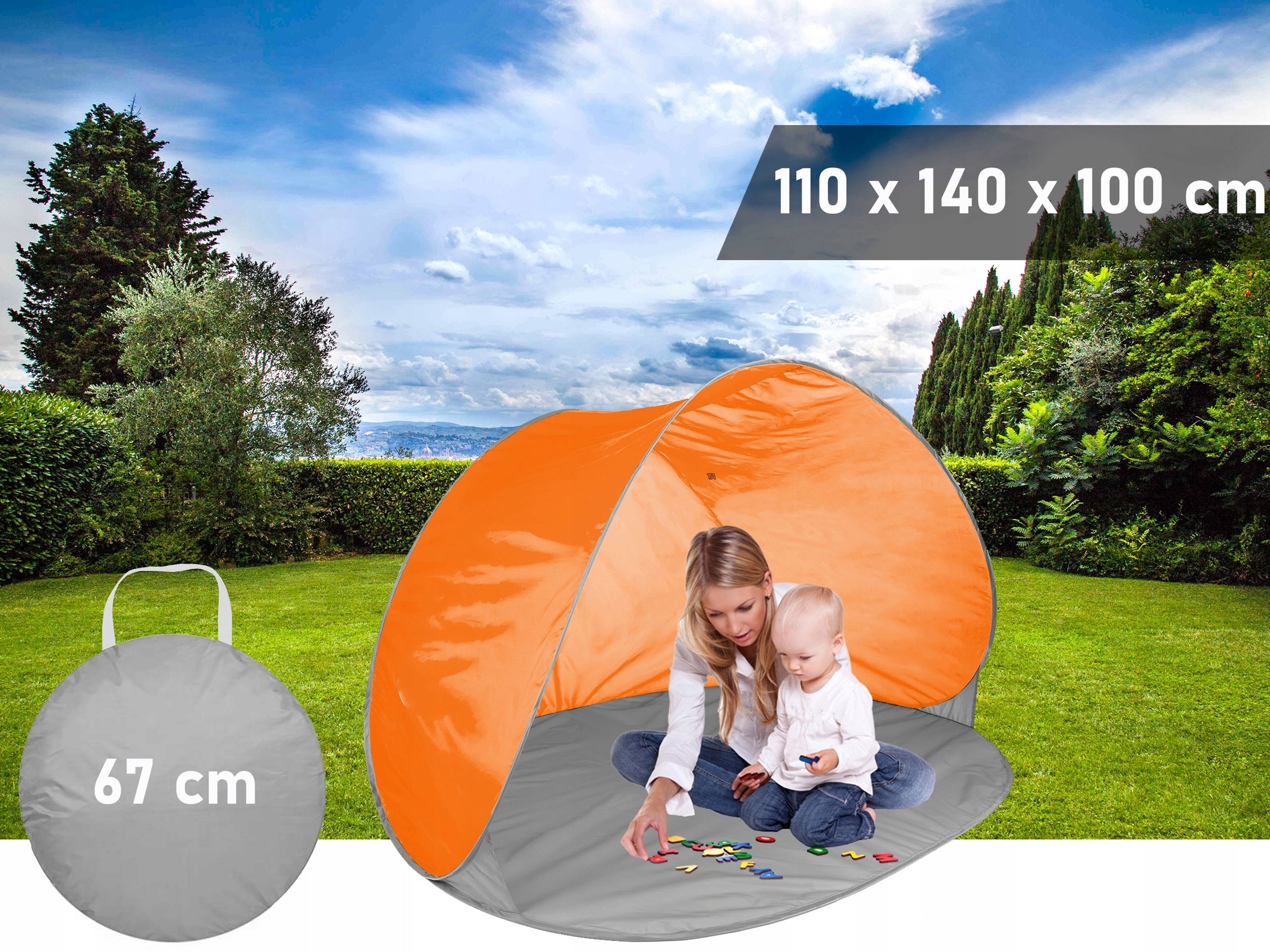 NAMIOT PLAŻOWY SAMOROZKŁADAJĄCY SIĘ AUTOMAT 140CM Kolor dominujący pomarańcze i czerwienie