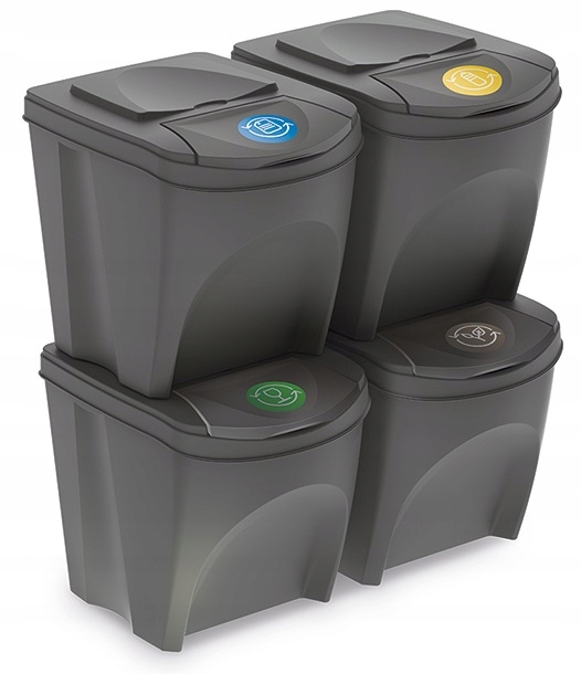 Zestaw 4x Kosz Pojemnik do segregacji śmieci 4x25l