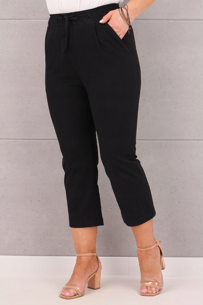 LUŹNE LETNIE SPODNIE RYBACZKI DAMSKIE NA GUMCE DUŻE ROZMIARY BAWEŁNIANE Wzór dominujący bez wzoru