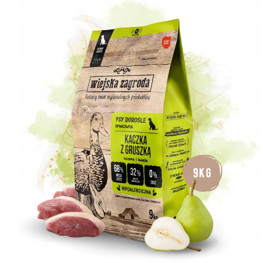 Levně Wiejska Zagroda Krmivo suché pro psa Kachna s Hruškou Střední plemena M 9 kg
