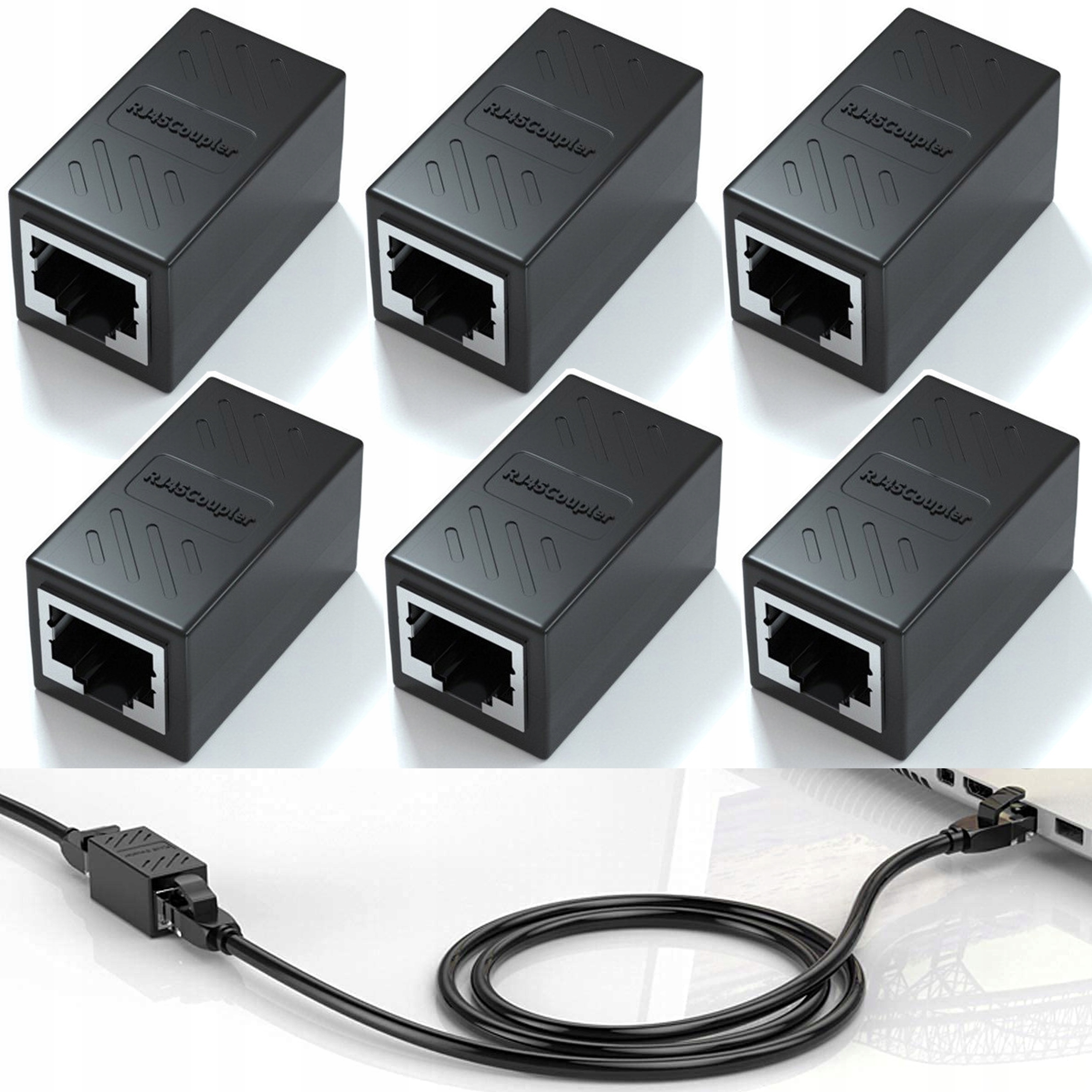 6szt Złącze przedłużające RJ45-RJ45 LAN – KAT.5/6/7 1000Mb/s