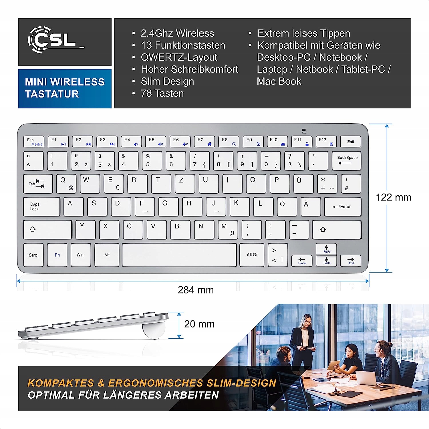CSL BEZPRZEWODOWA KLAWIATURA 2.4GHZ QWERTZ Kod producenta 300940