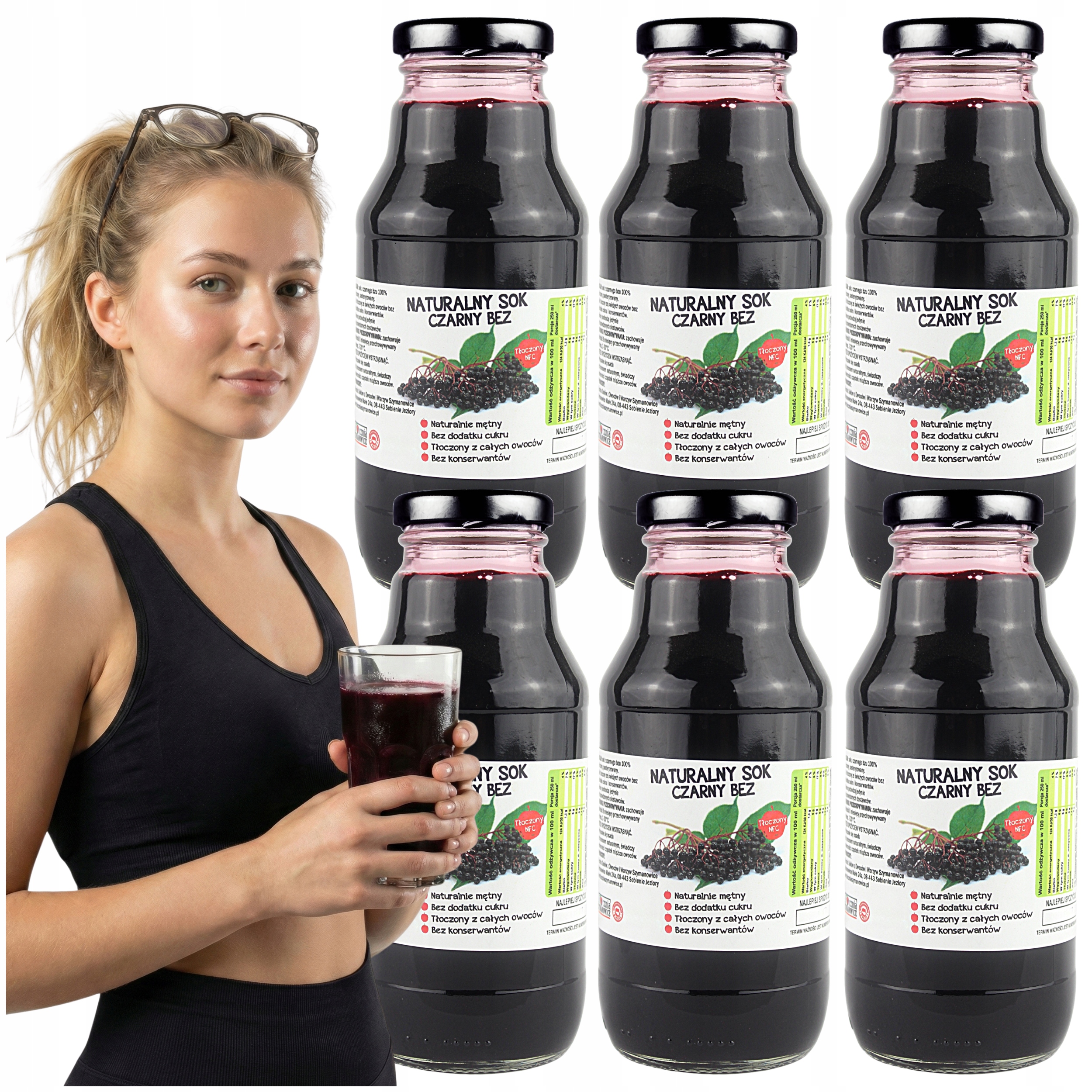 Sok Z Czarnego Bzu 100% Naturalny Tłoczony Nfc butelka 300ML zestaw 6szt