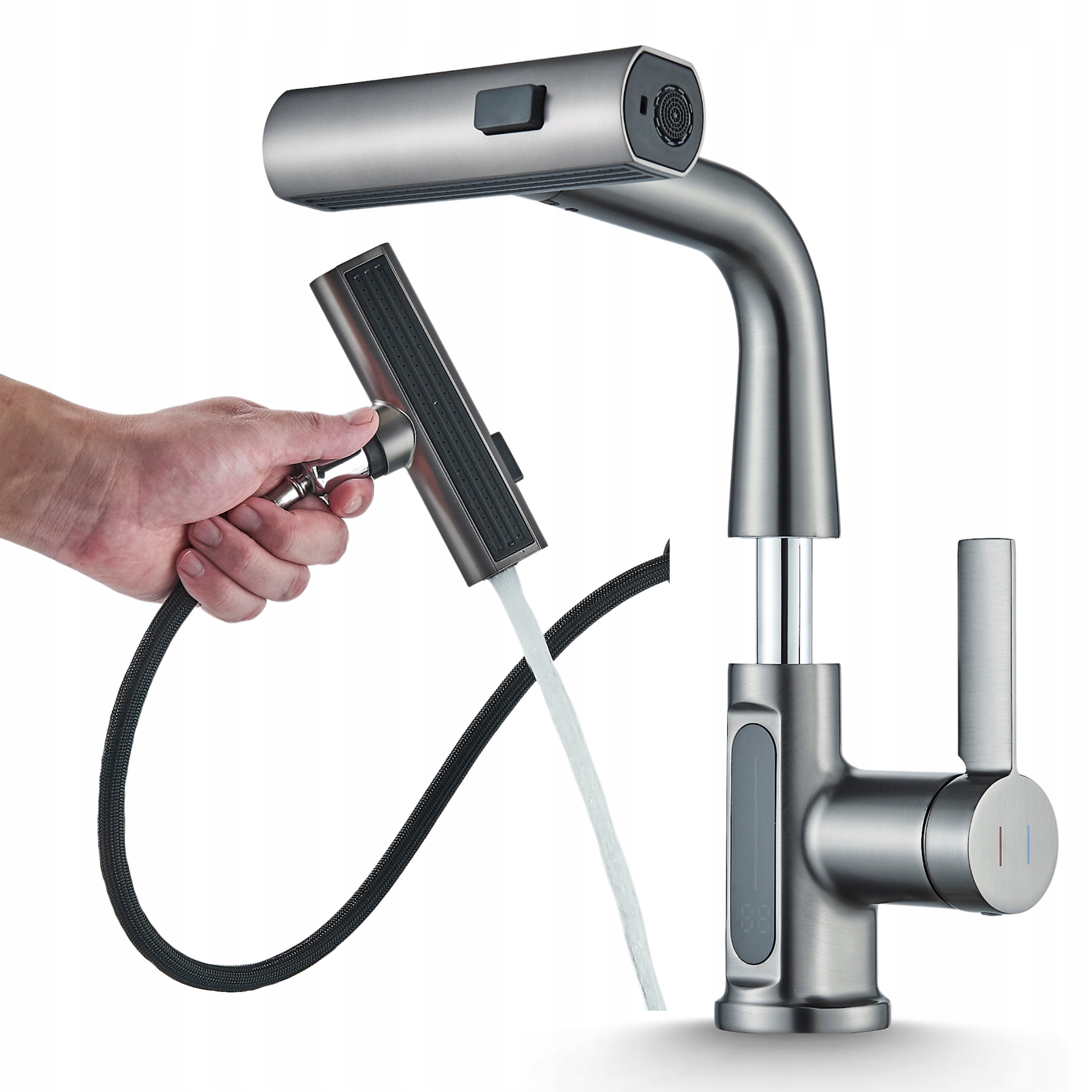 Kohútik Do Umývadla Sivý, Ukazovateľ Teploty, Výsuvný Otočný Výtok Ari