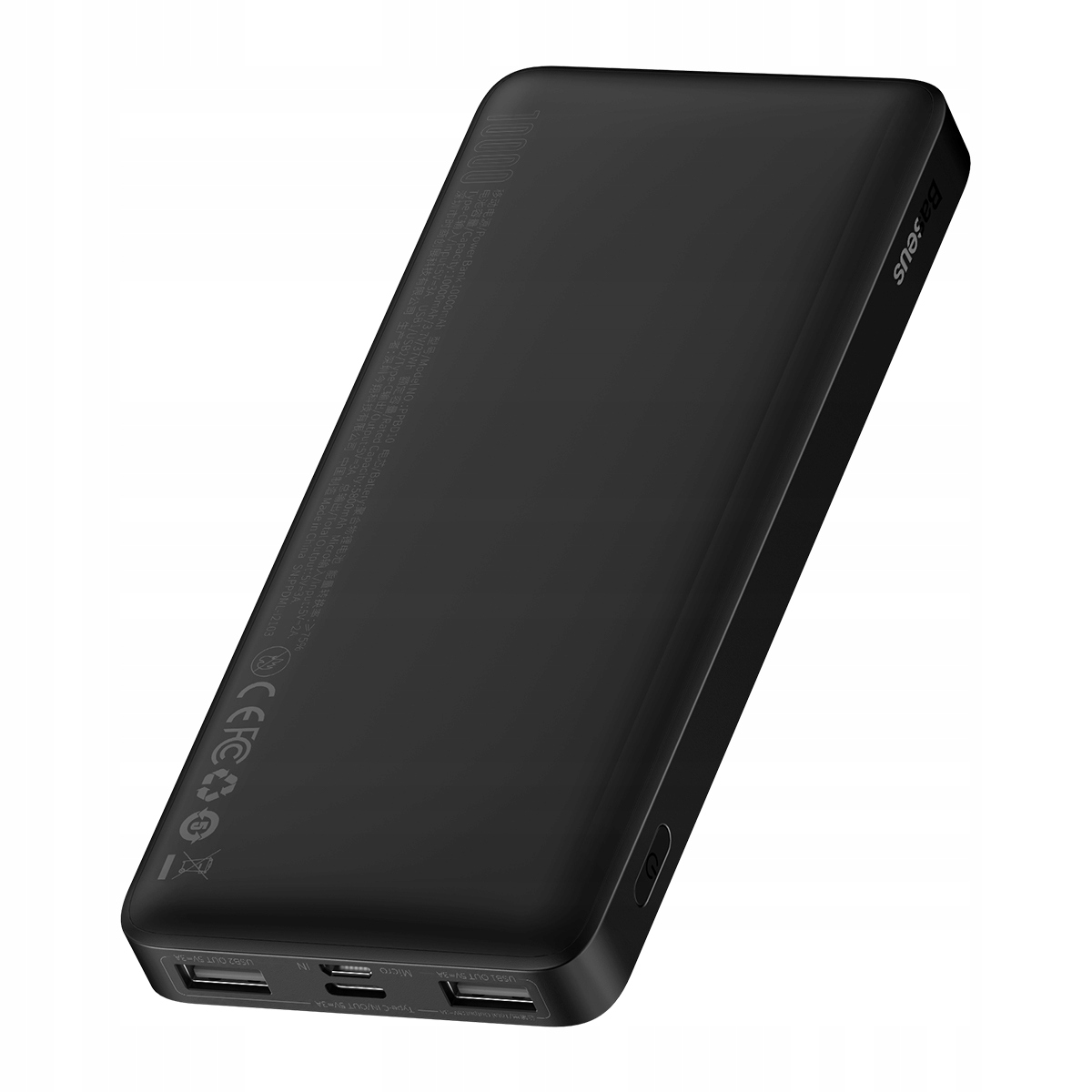 BASEUS POWER BANK 10000MAH 15W USB USB-C TYPE-C PD 3A Z WYŚWIETLACZEM LED Złącza microUSB USB typ A USB typ C