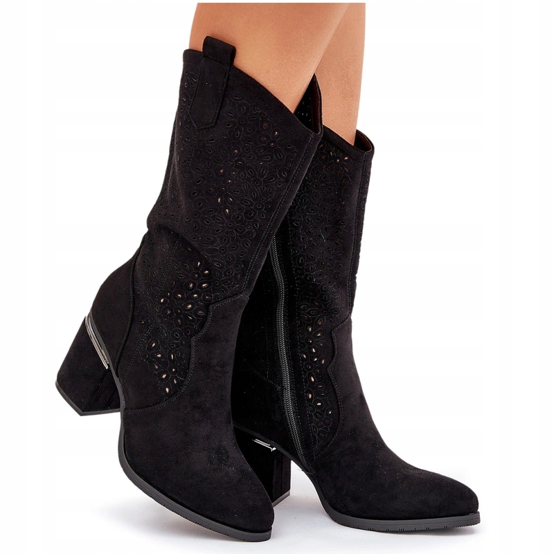 Kozačky Kovbojské Boty Do Poloviny Lýtka Ažurové Sloupek S.barski HY51-238 Černé 40