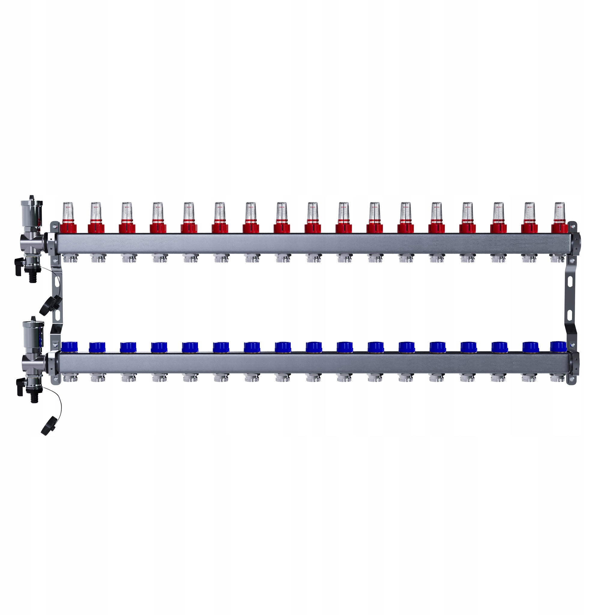 Rozdělovač pro podlahové vytápění 17 nerezových okruhů pro podlahové vytápění