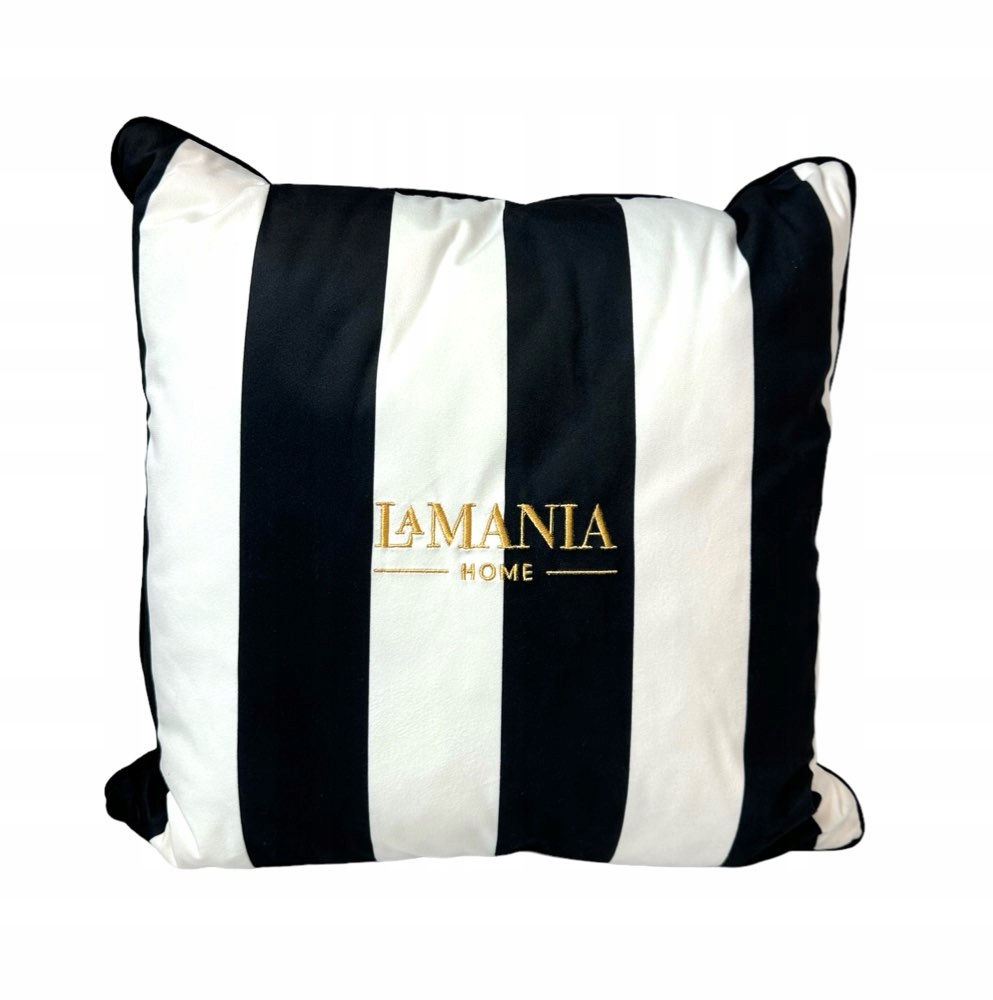 LA MANIA PODUSZKA DEKORACYJNA DO SALONU W PASKI BIAŁA CZARNA ZŁOTA