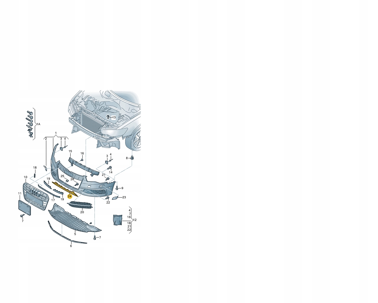 KRATKA ZDERZAKA ŚRODEK DOLNY AUDI A6 C7 4G0807683 Typ samochodu Samochody osobowe