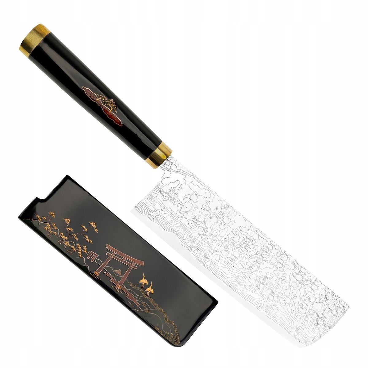 Takeshi Saji Art Tori Fuji On Lake Kuty R-2 Japonský nôž Nakiri 17 cm a Saya