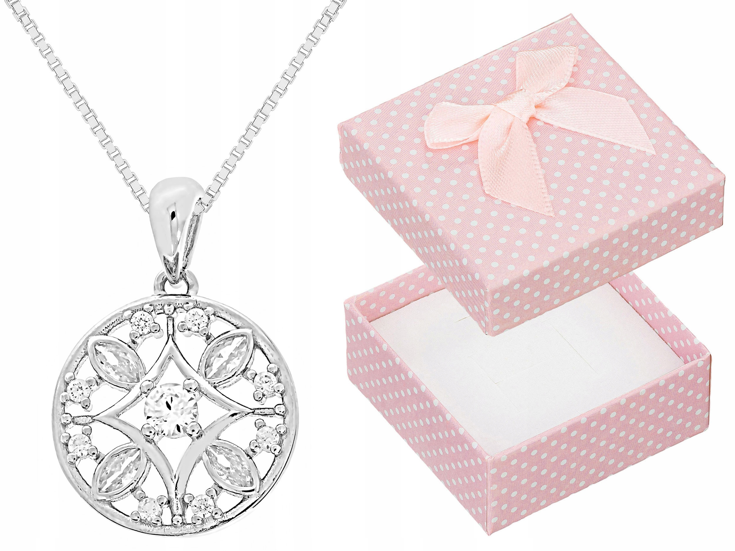 Dlouhý Stříbrný Prolamovaný Dámský Náhrdelník Rozeta se Zirkony Kolečko Stříbro 90