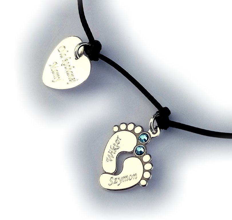 

Bransoletka sznurek stópki serce Grawer Srebro