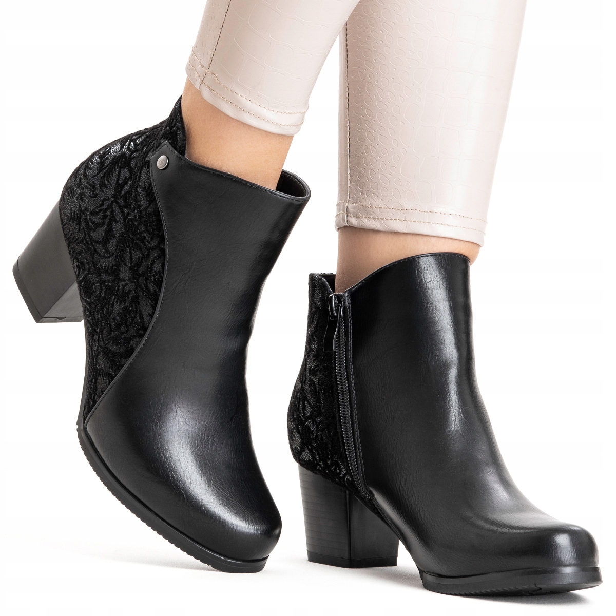 Kotníkové Boty sloupek Širší zateplené elegantní krásné Zip dámské Wojtyłko 40