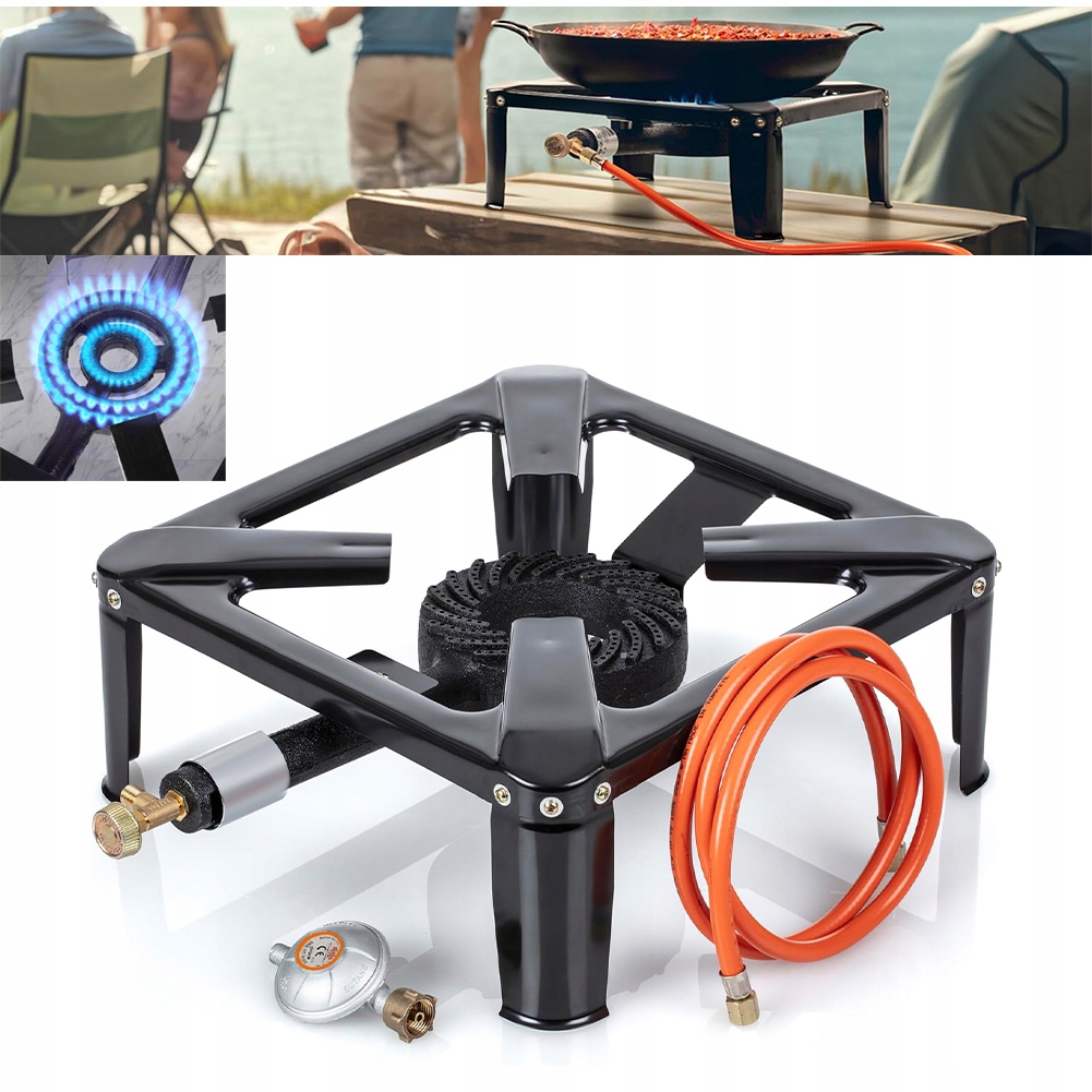 Litinová Plynová Stolička Vařič Set Reduktor Hadice 40x40cm