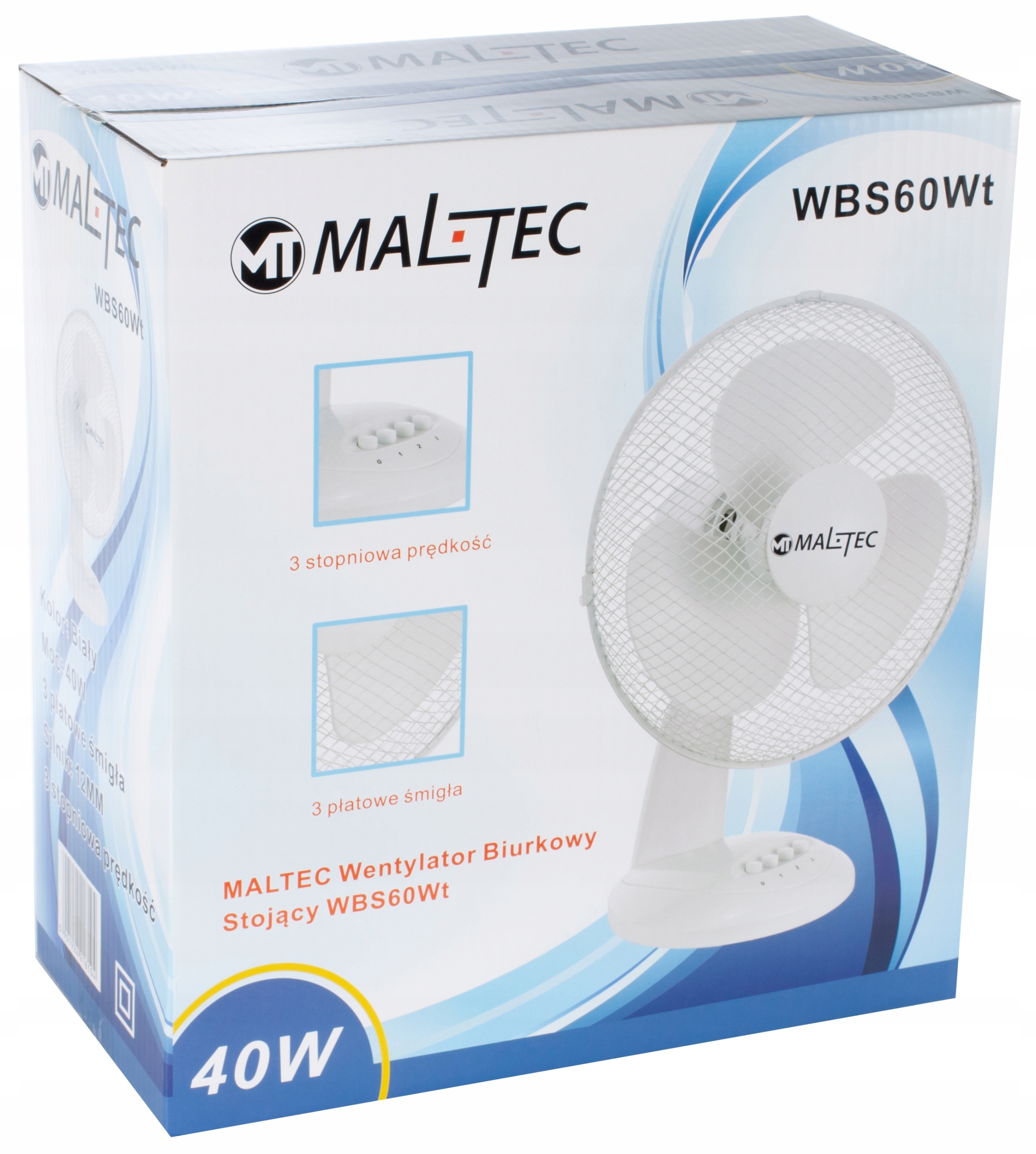 WENTYLATOR Biurkowy WIATRAK Stołowy CICHY MOCNY Model WBS60Wt