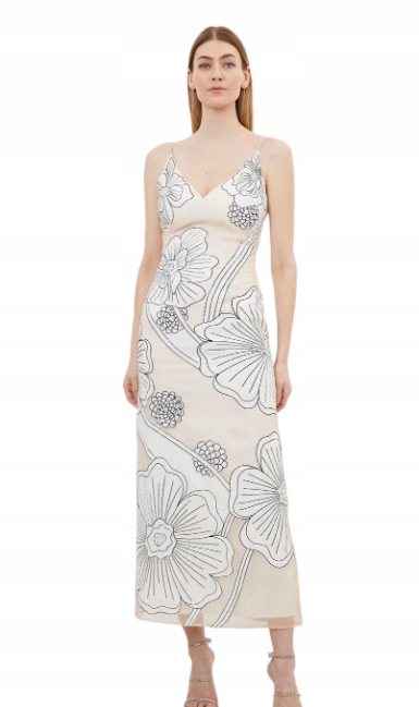 Karen Millen Ecru Šaty Maxi Na Ramínka Pro Nízké 40 B1F
