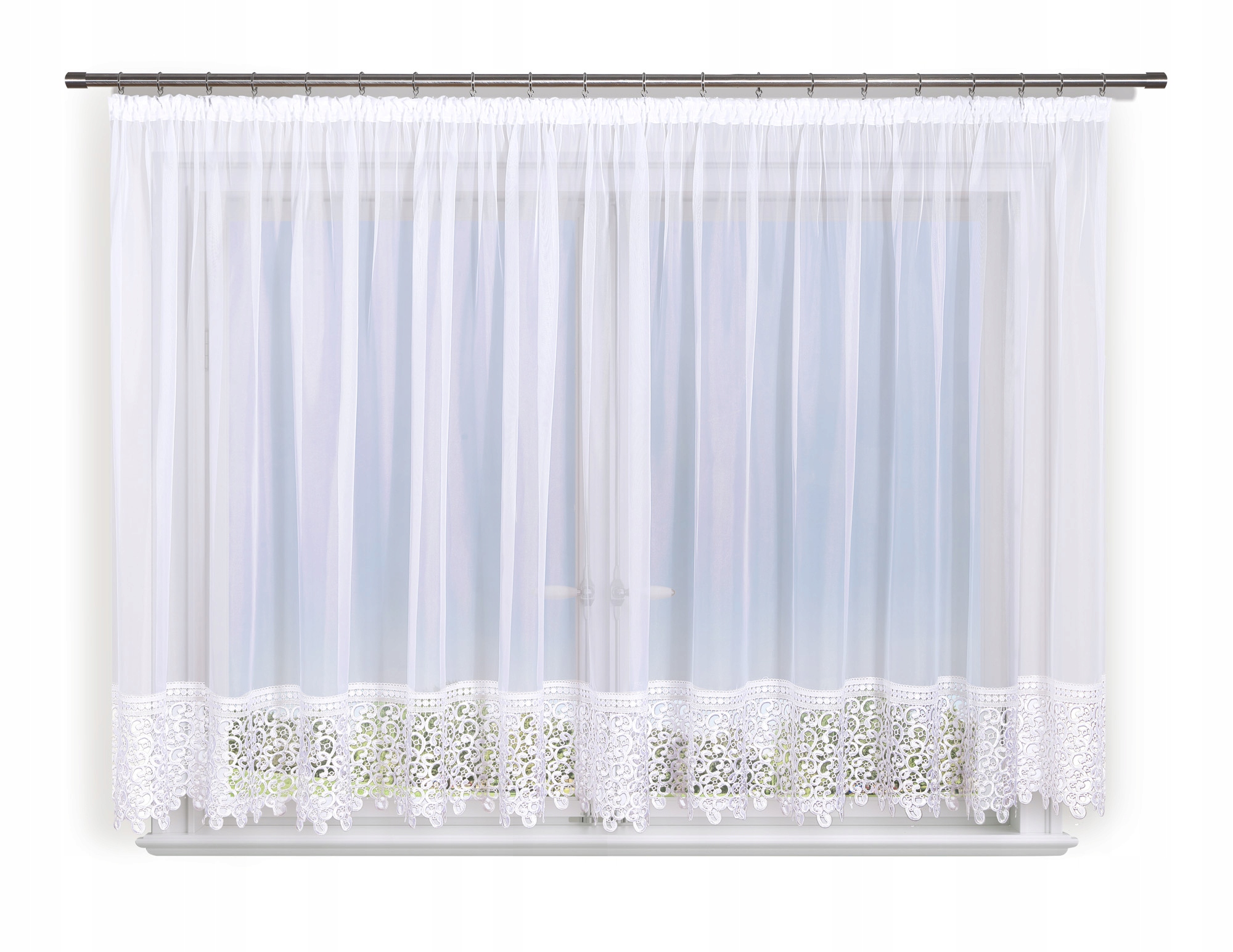 

Firana gotowa 300x170, prosta, woal, gipiura 15 cm