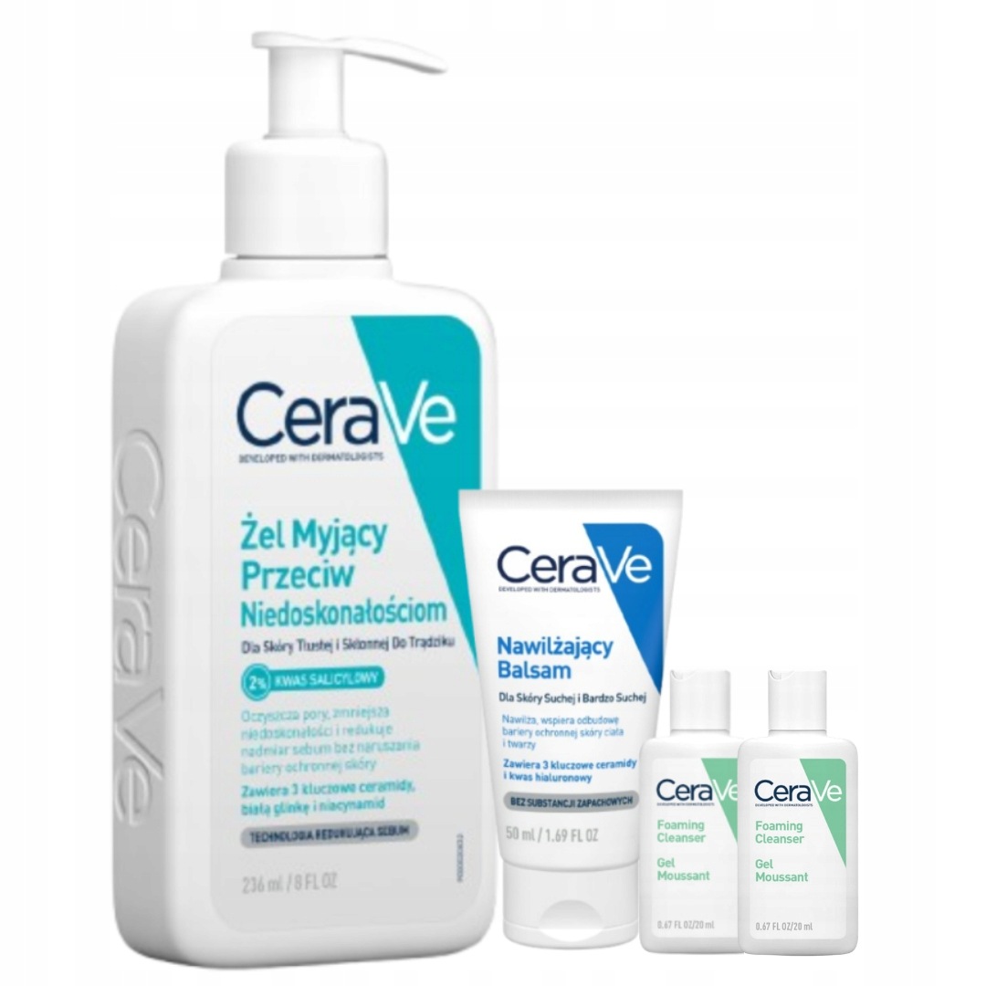 CeraVe Żel Myjący Przeciw Niedoskonałościom 236ml, Nawilżający balsam 50ml