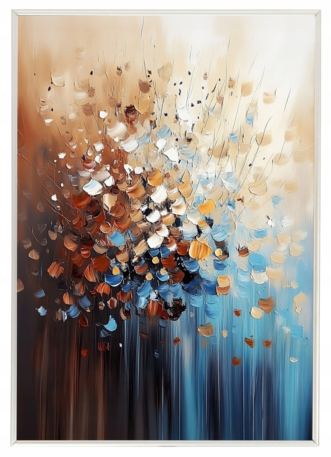 Plakát Rámeček Hliník Abstrakce Hnědá Béžová Tyrkysová Špachtle Impasto 70x100