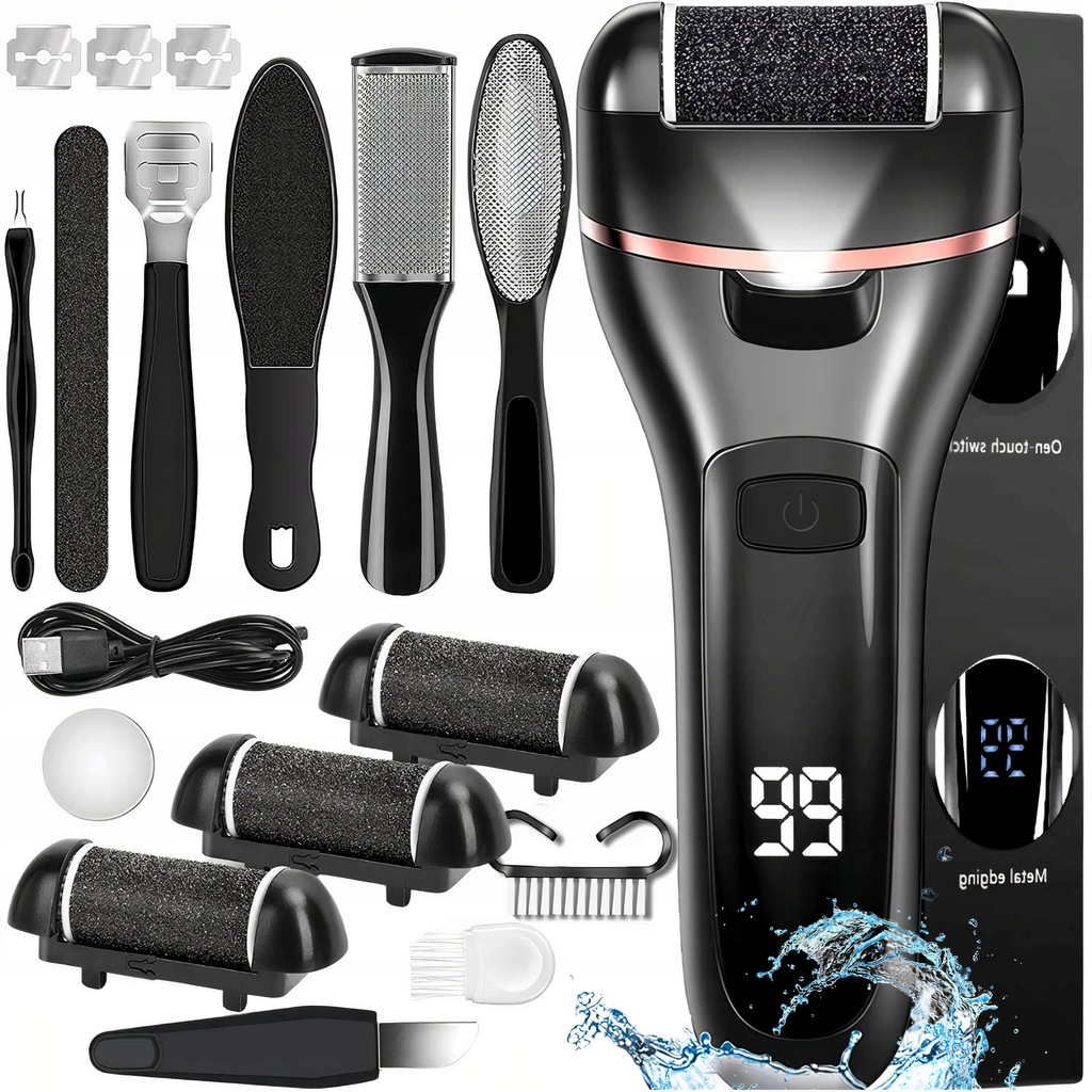 ELEKTRYCZNY PILNIK DO STÓP DO PIĘT LED MEGA ZESTAW PILNICZEK + NASADKI IPX7 Marka Lewer