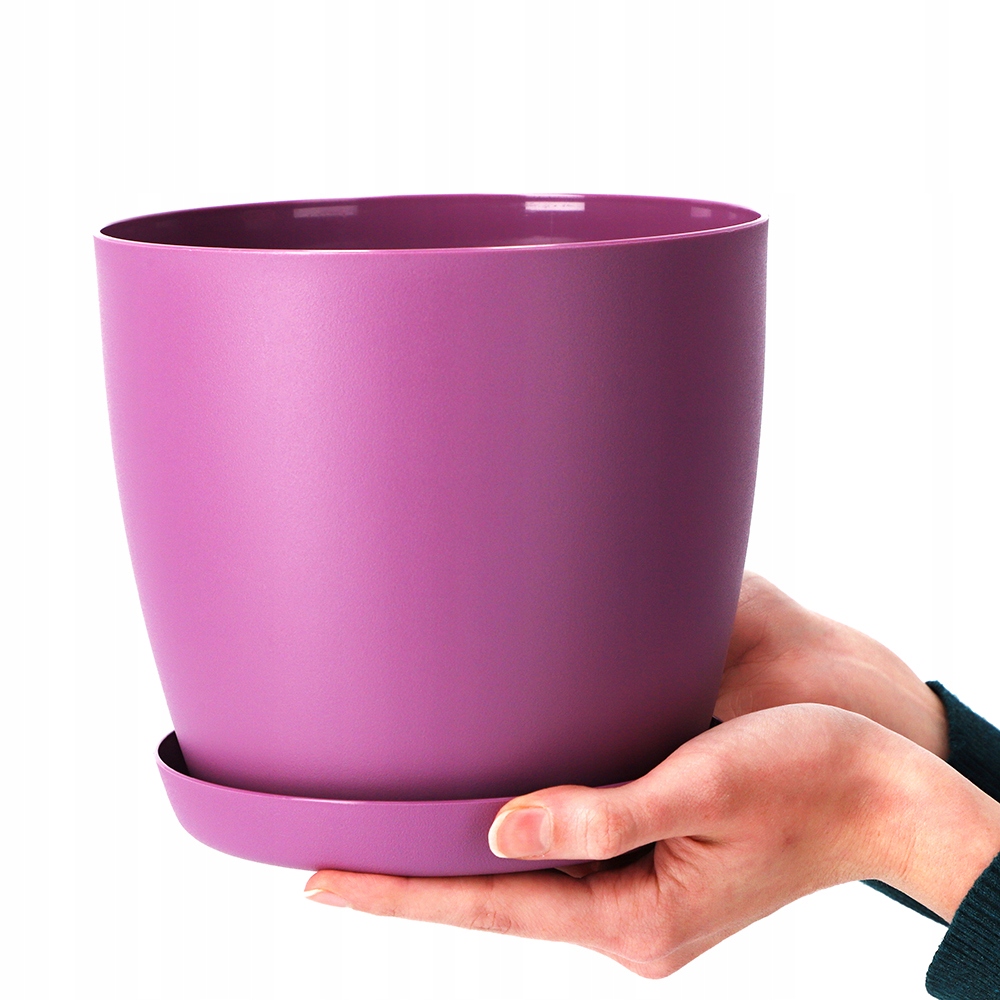 DONICZKA OSŁONKA DONICA 12cm NA KWIATY MATOWA FIOLET PLASTIKOWA PODSTAWKA Wysokość produktu 11 cm
