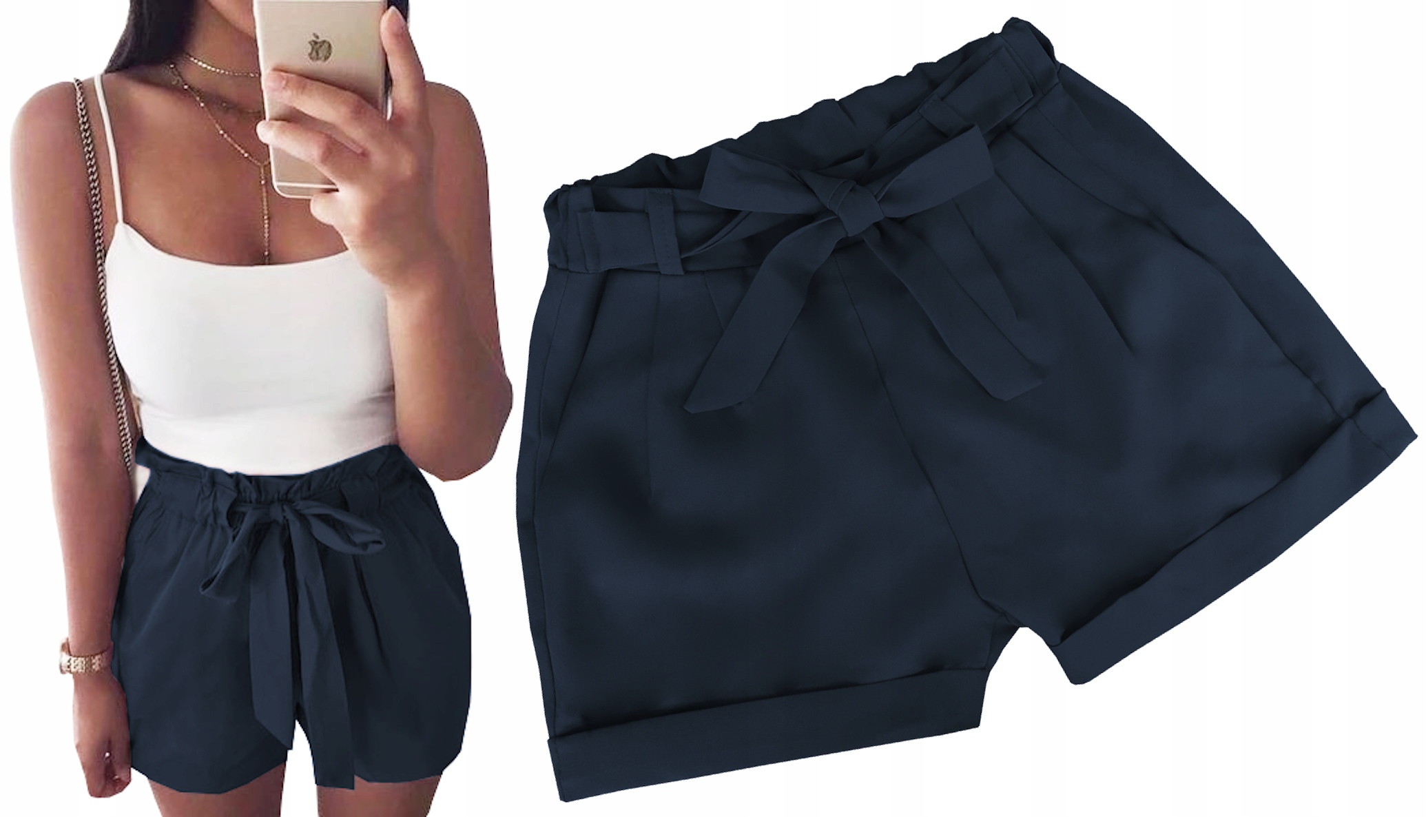 

Eleganckie Szorty Z Paskiem Wiązanie Pasek 36_S