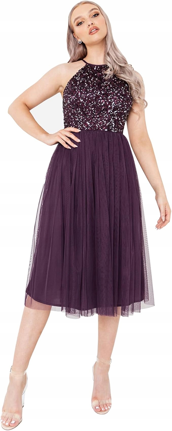 Maya Deluxe Šaty Fialové MIDI 42 Jpc