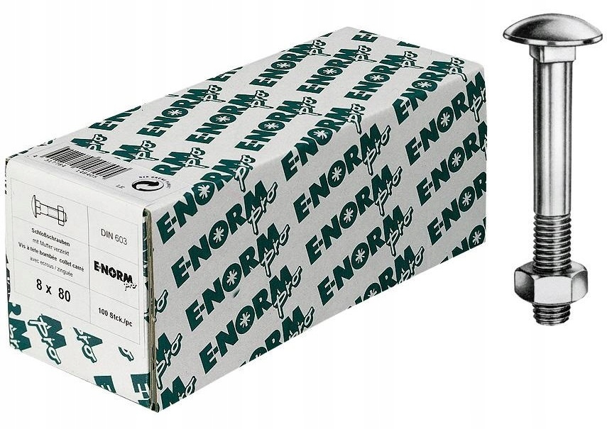 Zámkové šrouby DIN603 s maticí M6x55mm 200 kusů E-NORMpro