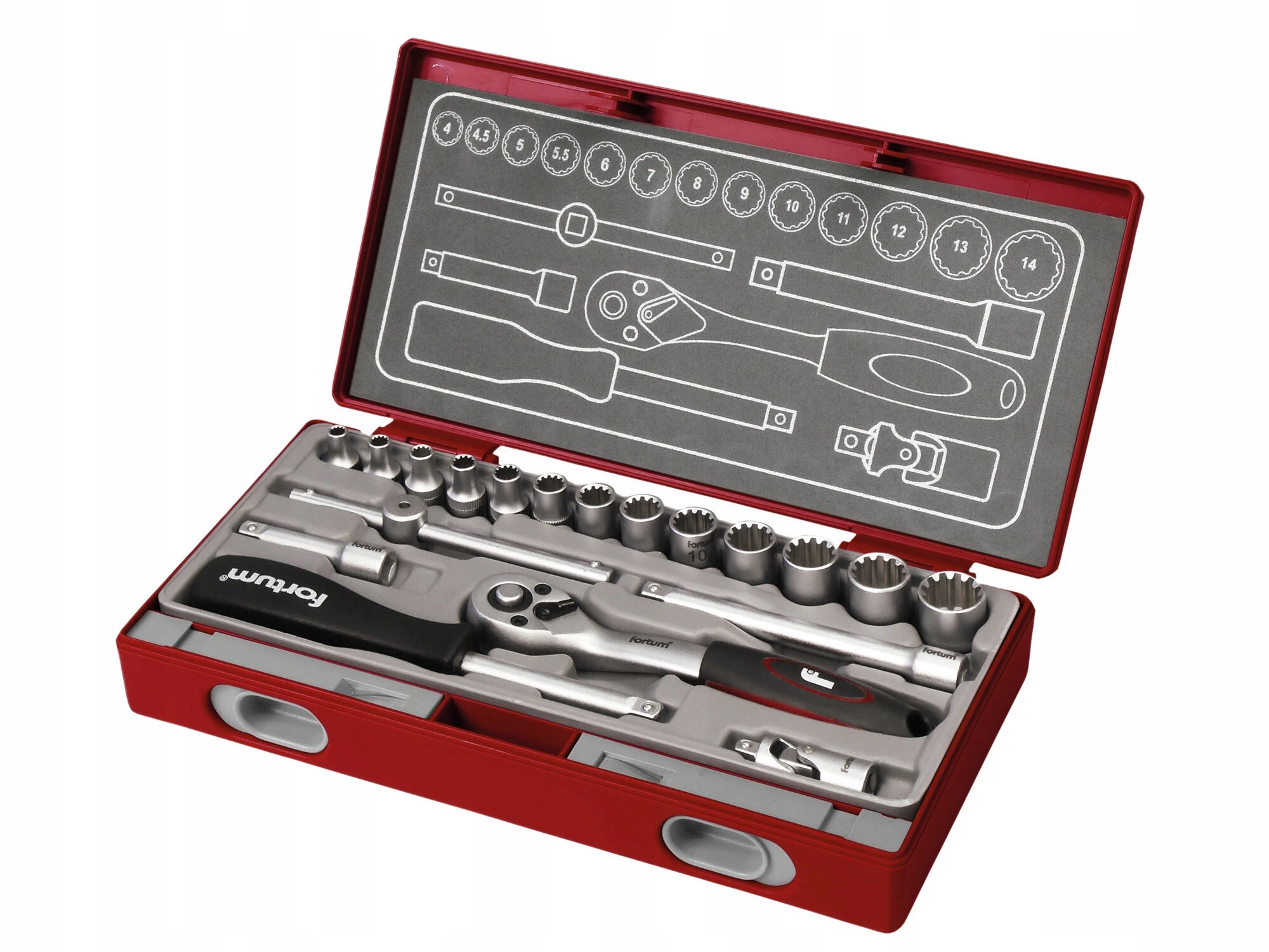 Sada nástrčných kľúčov Multi-lock, 1/4", 19ks, Fortum