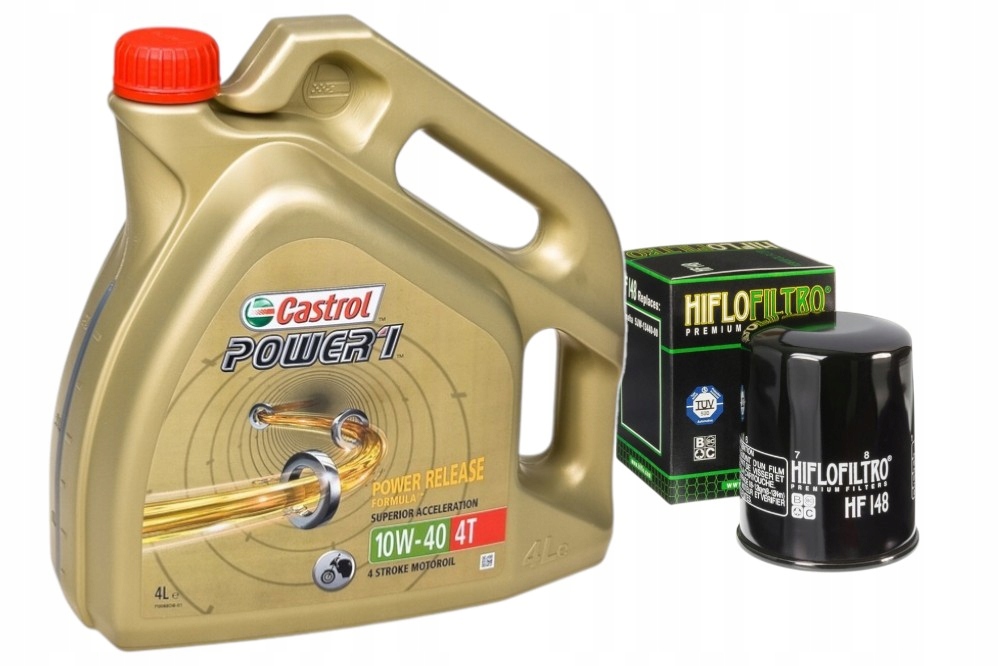 Sada, olejový filter HF148 motorový olej Castrol Power1 4T 10W40, 4 litre