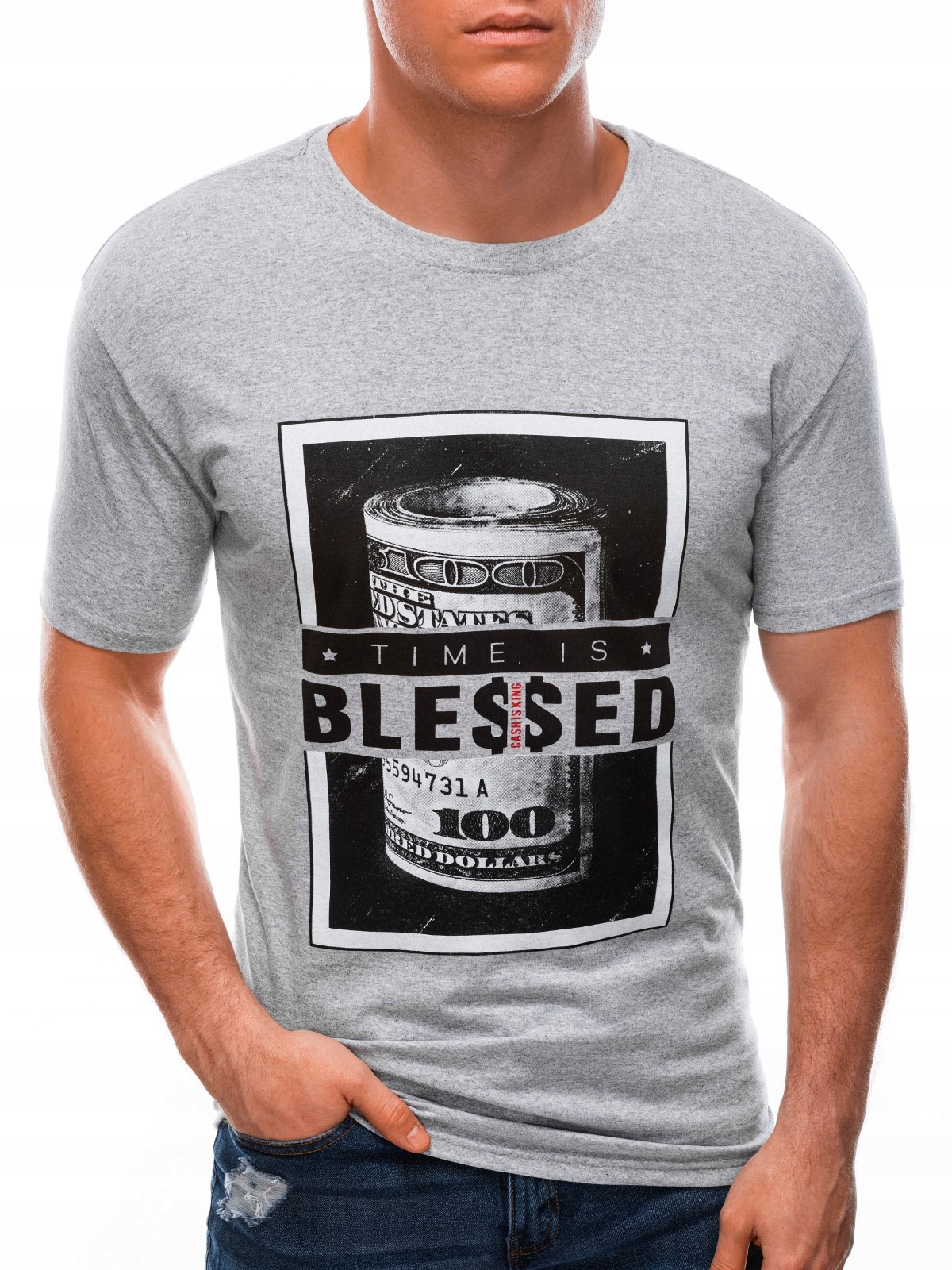 

T-shirt męski z nadrukiem 1601S szary M