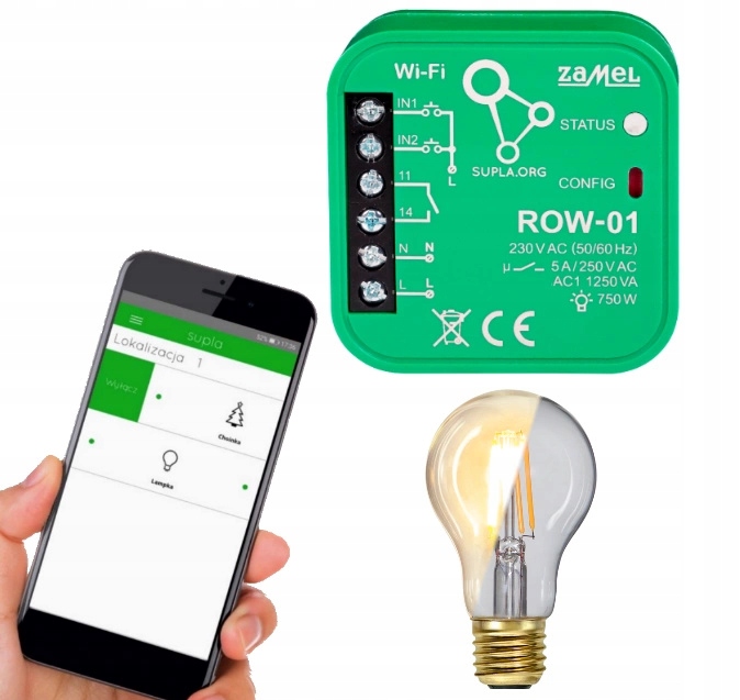 Sterownik 1-kanałowy Wi-Fi dopuszkowy Dwukierunkowy SUPLA ROW-01 ZAMEL