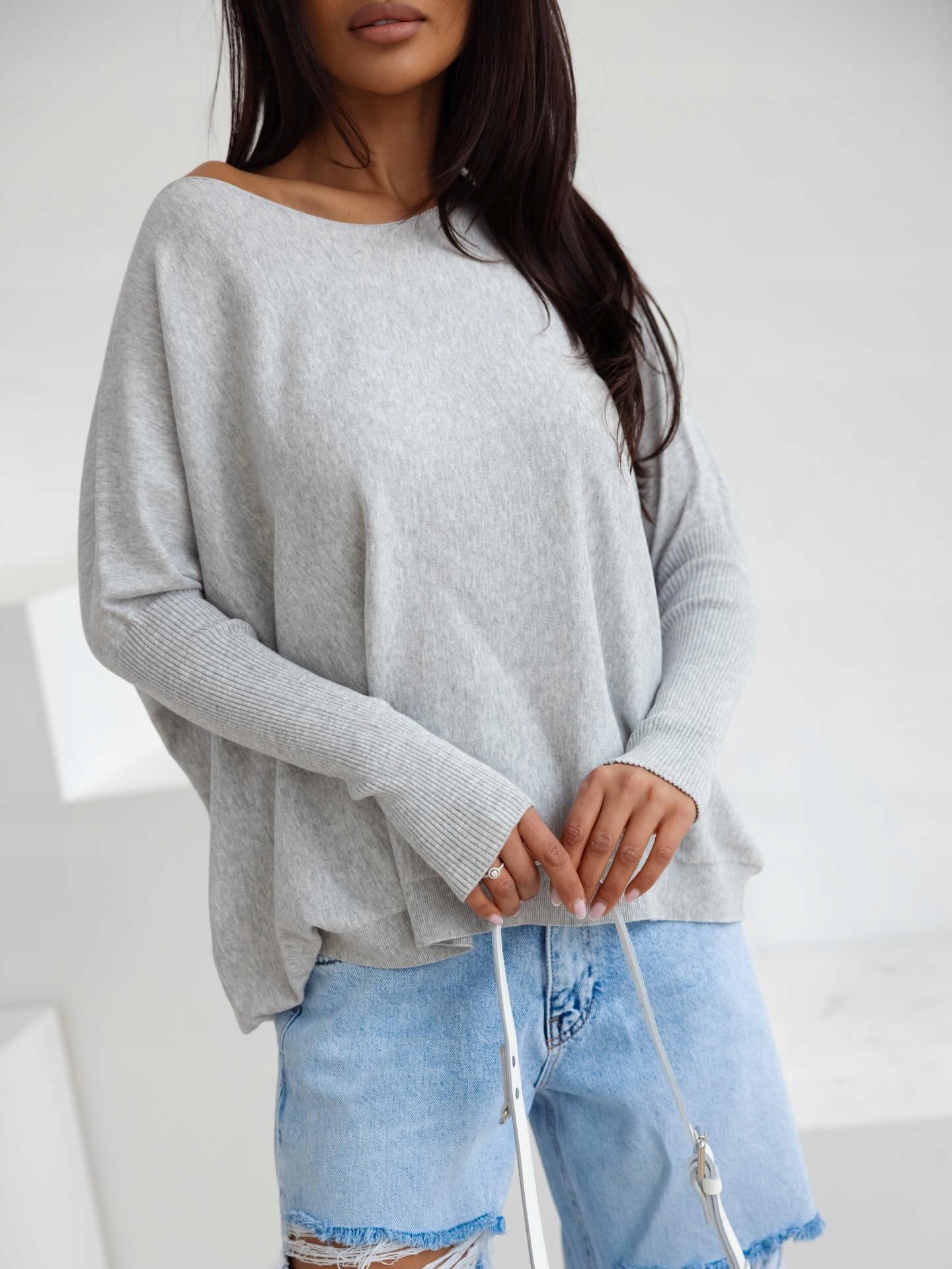 By O La La...! Svetr Netopýr V-neck Naomi Šedý Univerzální