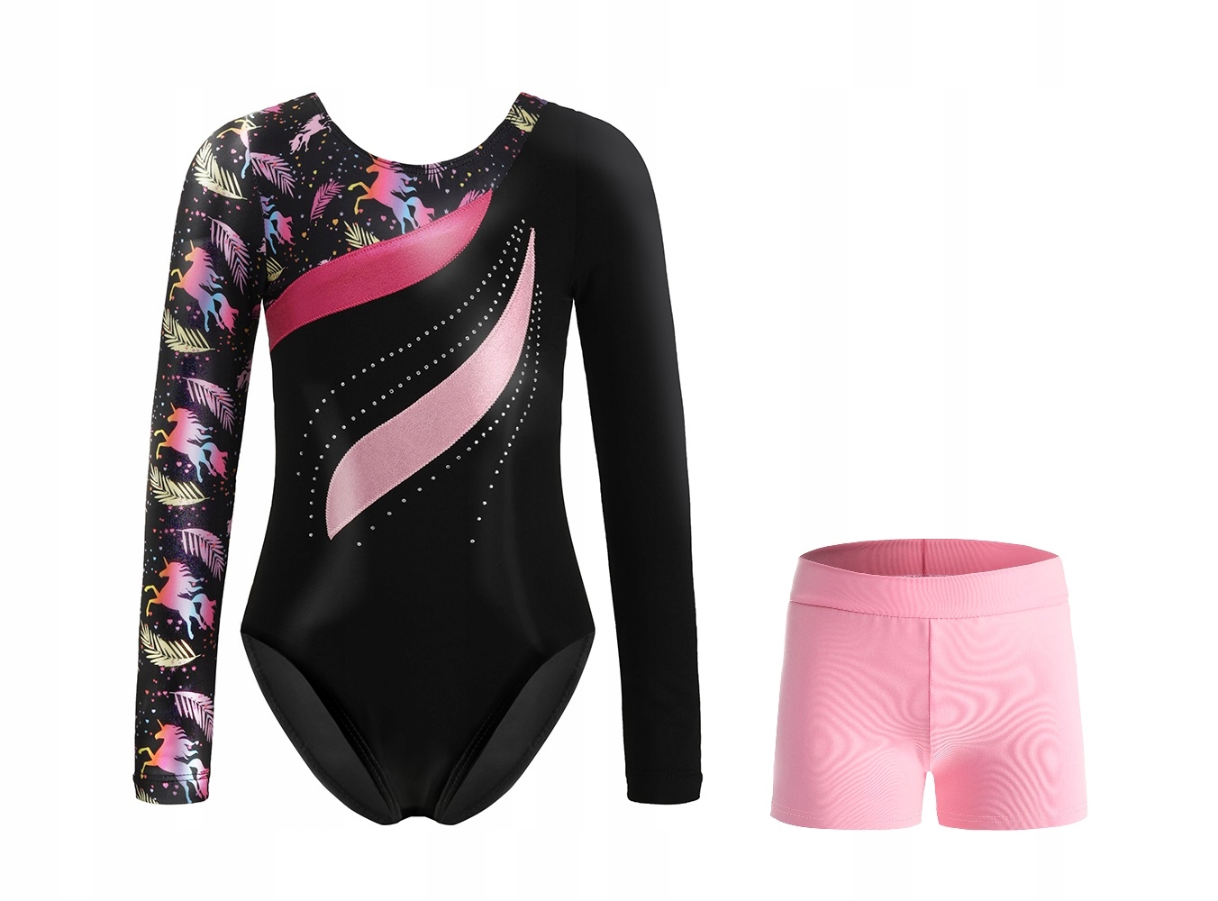 Baletní Gymnastické Body S Zirkony V Jednorožci Kraťasy Vel. 150