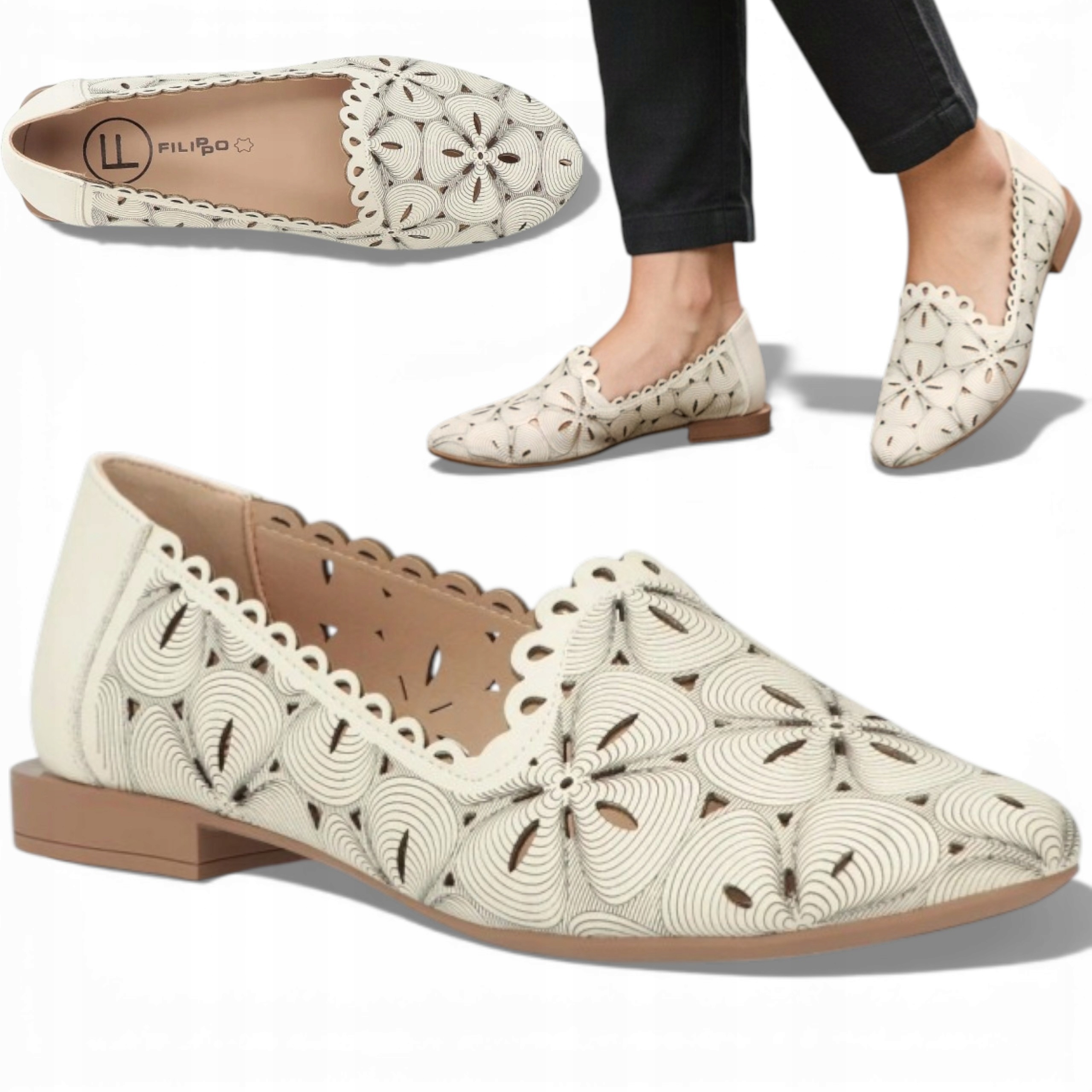 36 Filippo Nazouvací polobotky Dámské Přírodní kůže Ažurové Letní Ploché