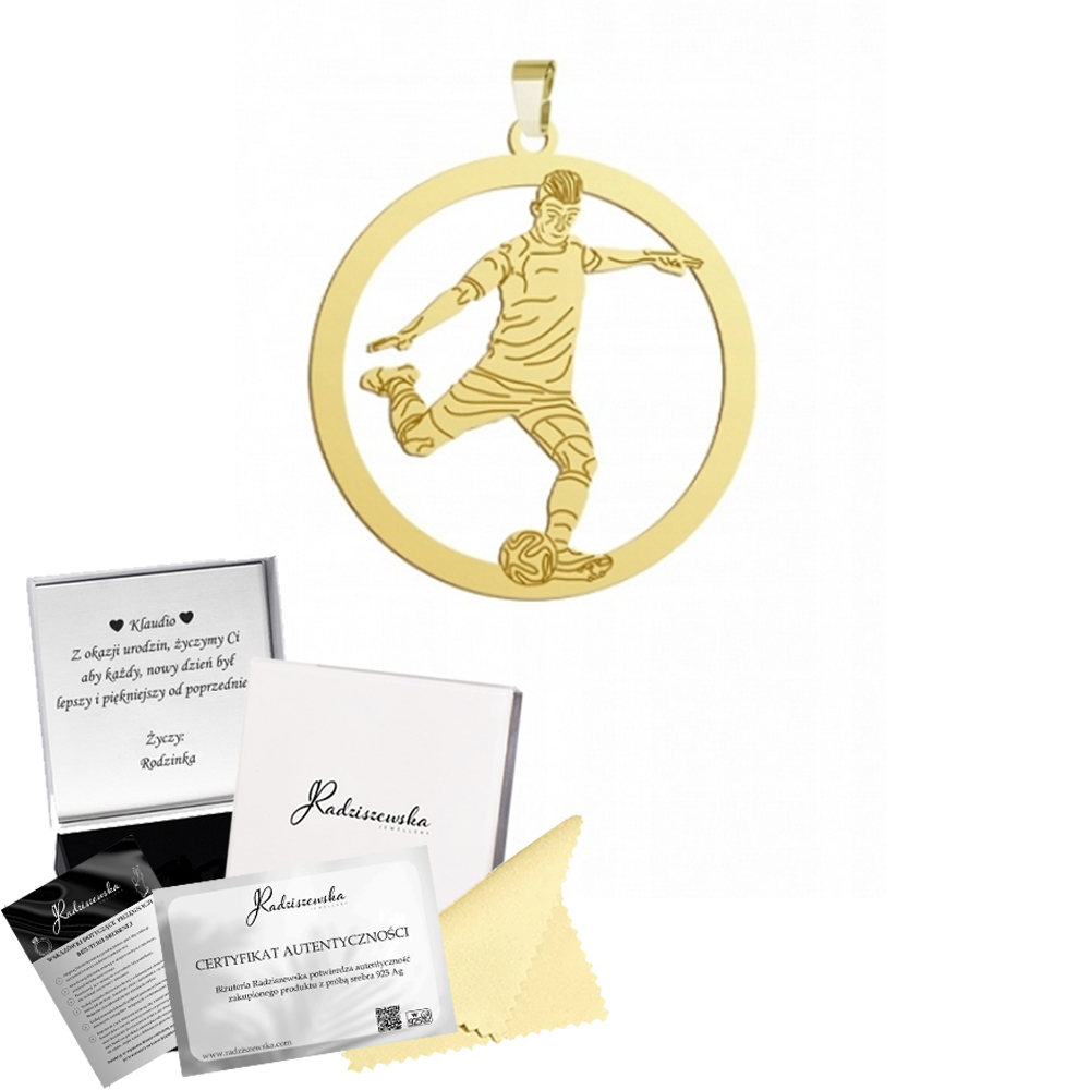 Zlatý přívěsek Fotbalista Fotbal Stříbro 925 Dárek Gravírování Bonus