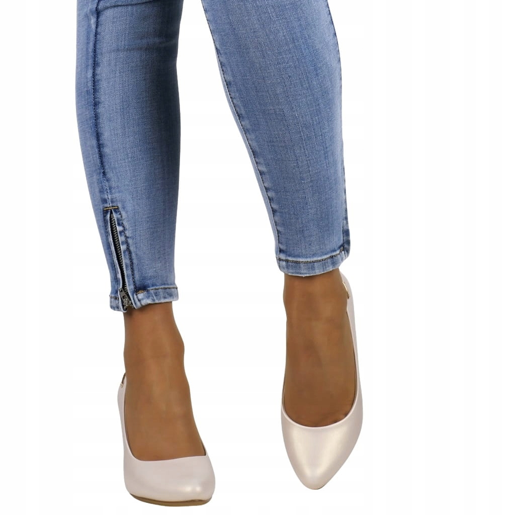 iButy DAMSKIE CZÓŁENKA SZPILKI NA SŁUPKU OBCASIE BEŻOWE PERŁOWE WYGODNE Długość wkładki 24 cm