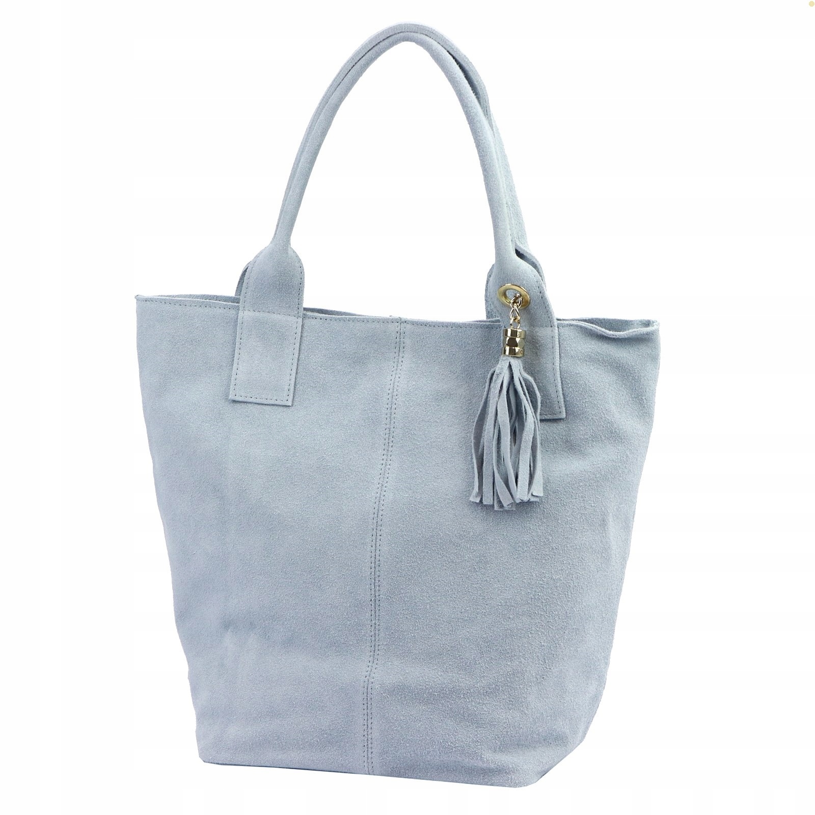 Semišová módní taška z přírodní kůže vera pelle, kabelka shopper, modrá, velikost A4