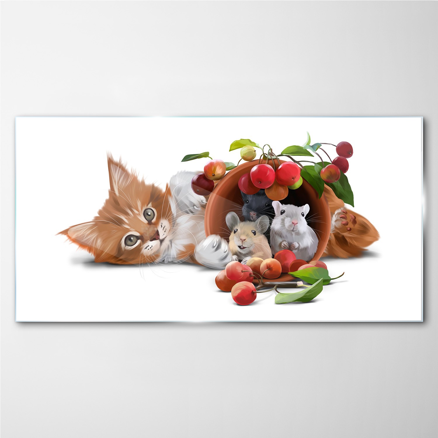 

Obraz szklany Zwierzęta kot szczury owoce 140x70
