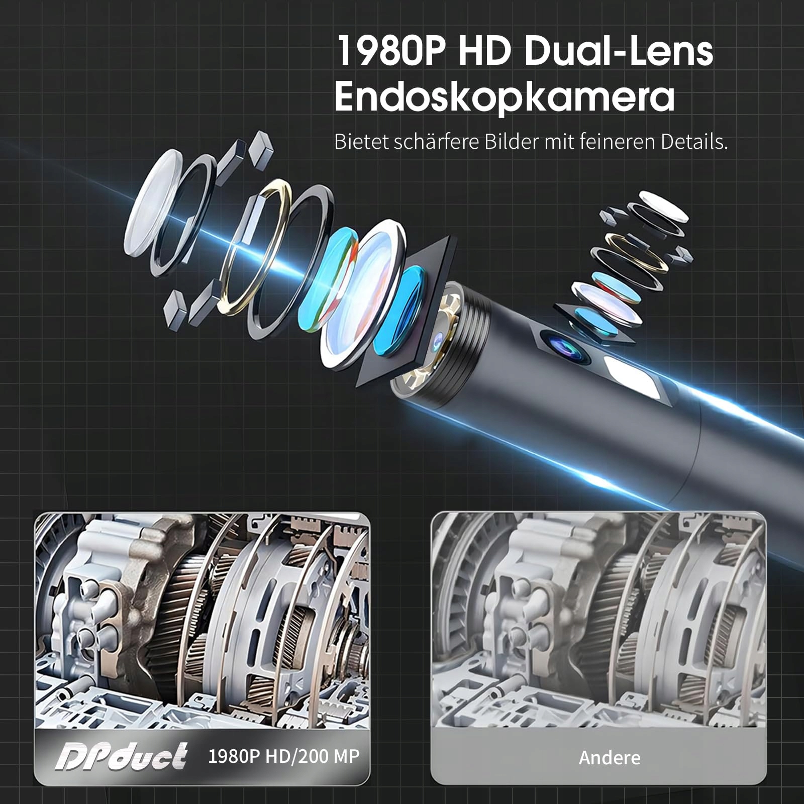 DPDUCT Kamera Endoskopowa HD 1920 Dual Lens 8+1 LED IP67 Android iOS — miniatura 2