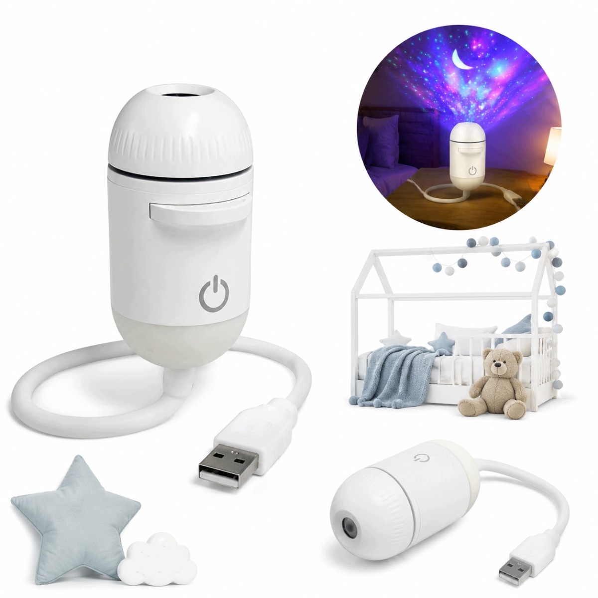 12W1 Mini projektor gwiazd Usb, lampka nocna regulowany kąt projekcji lampa