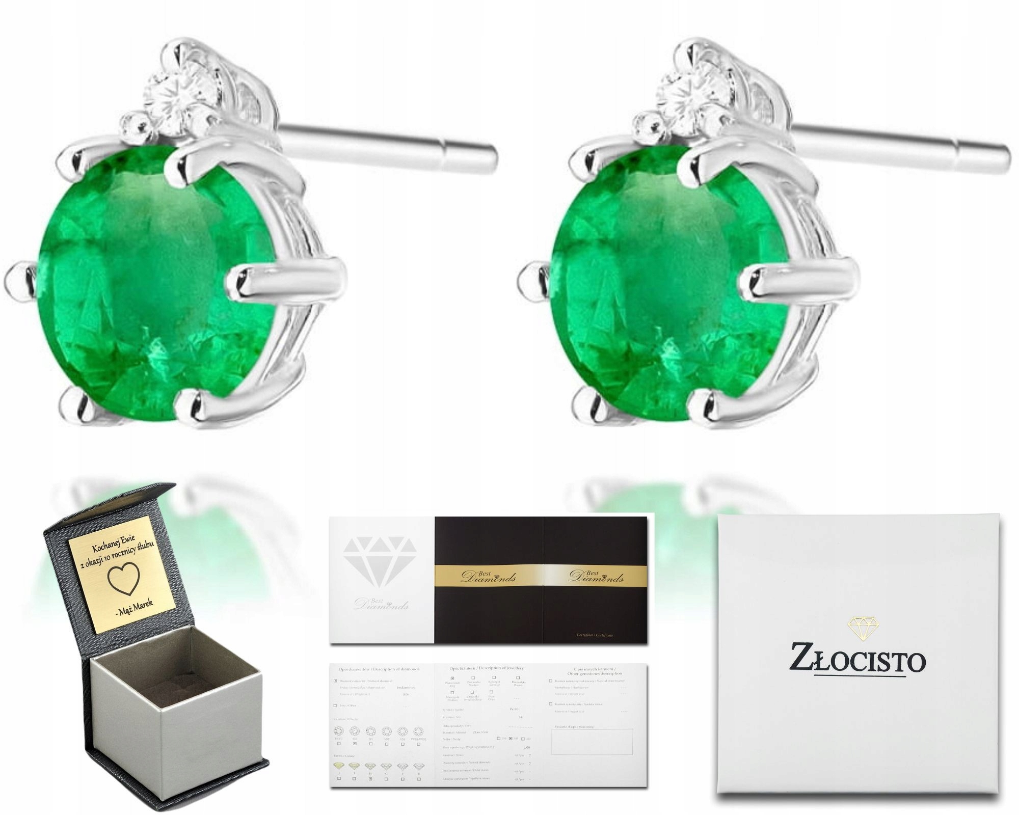 Náušnice Jako Dárek Pro Ženu S Brilianty A Přírodním Kamenem Smaragd