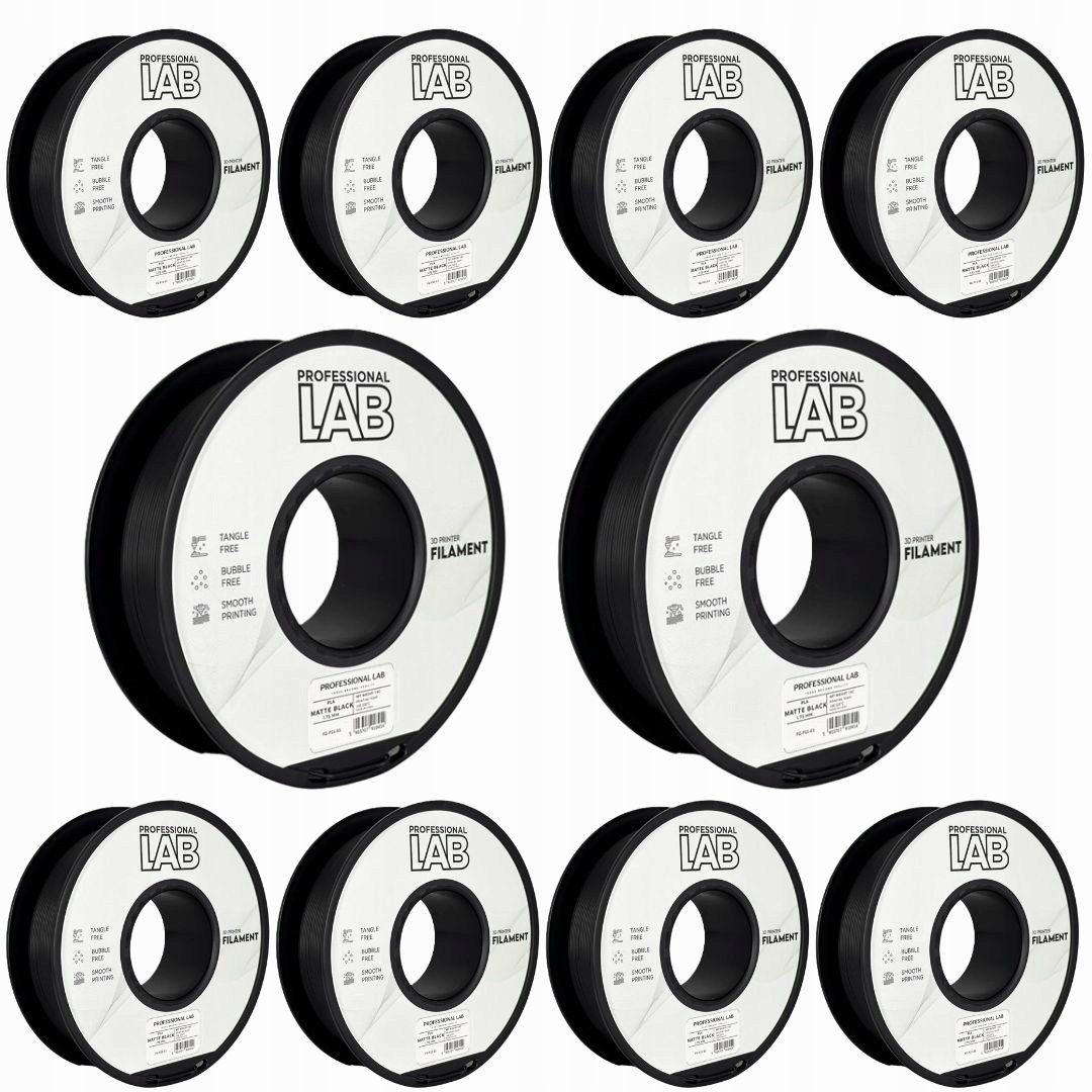 10 x Filament Pla Matte Black Matný Čierny Prof. Lab 1,75 mm 1000 g 3D tlač