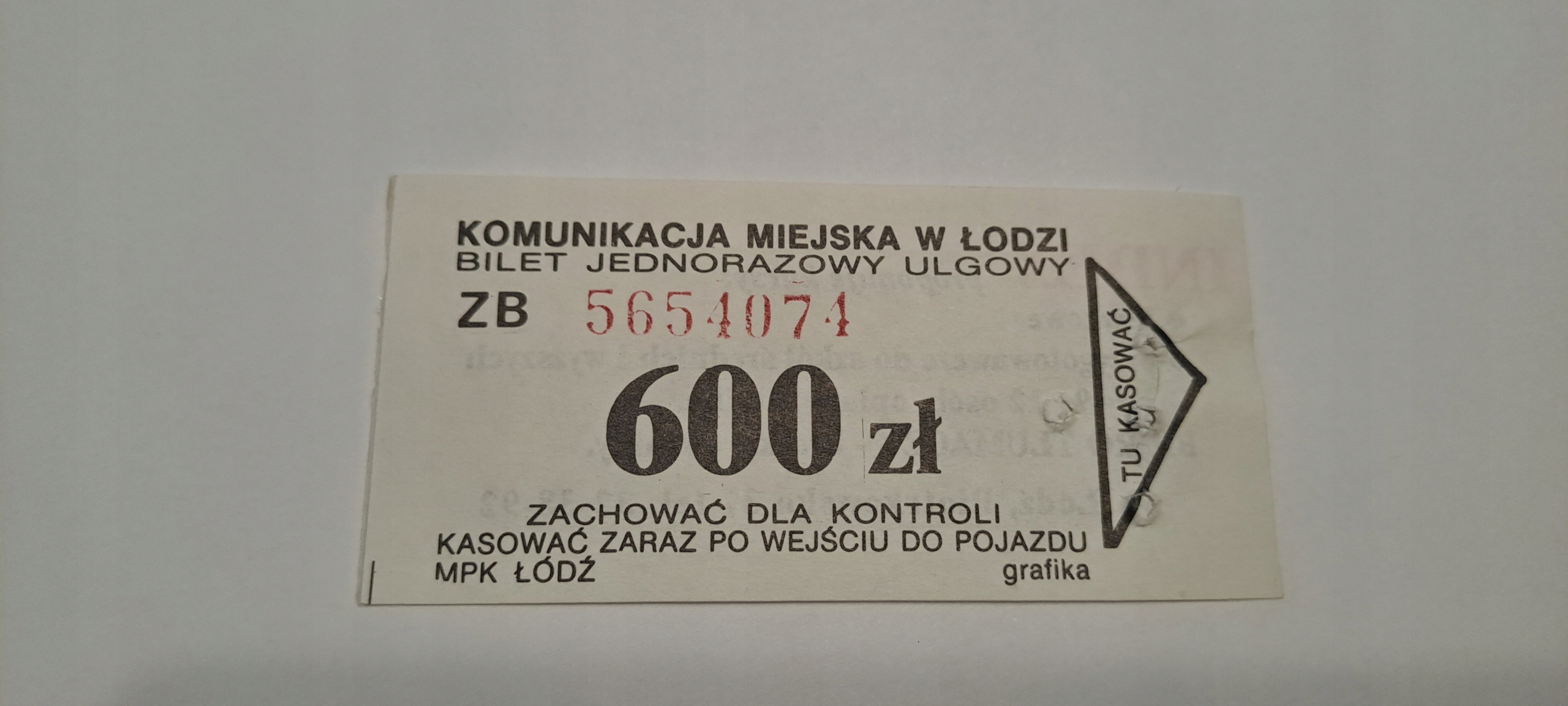 BILET MPK ŁÓDŹ 600zł (ZB) REKLAMA INDEX