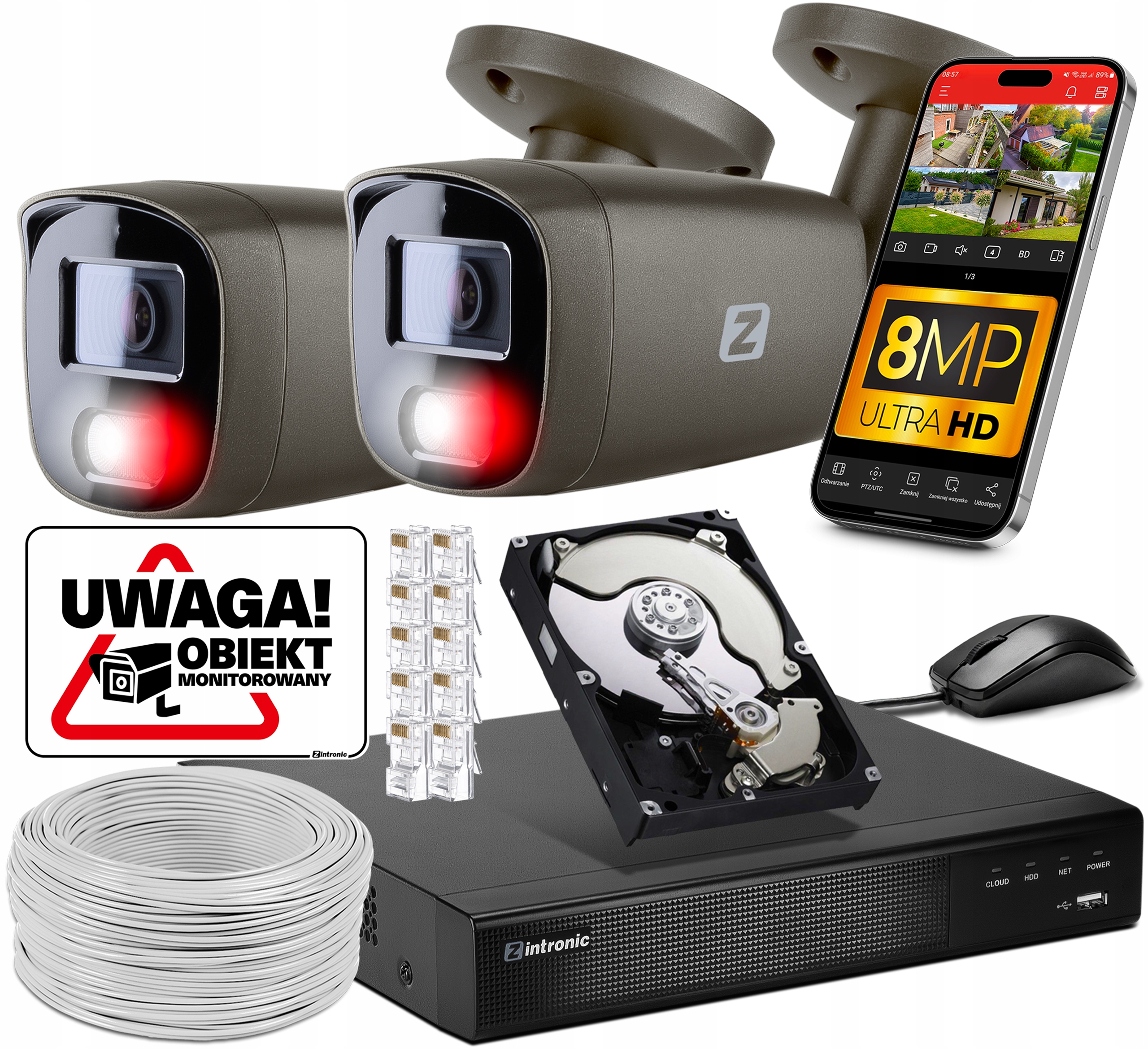 Sada Monitoring 2 kamer Poe 4K Ultra Hd 8Mpx Šedá Detekce lidí