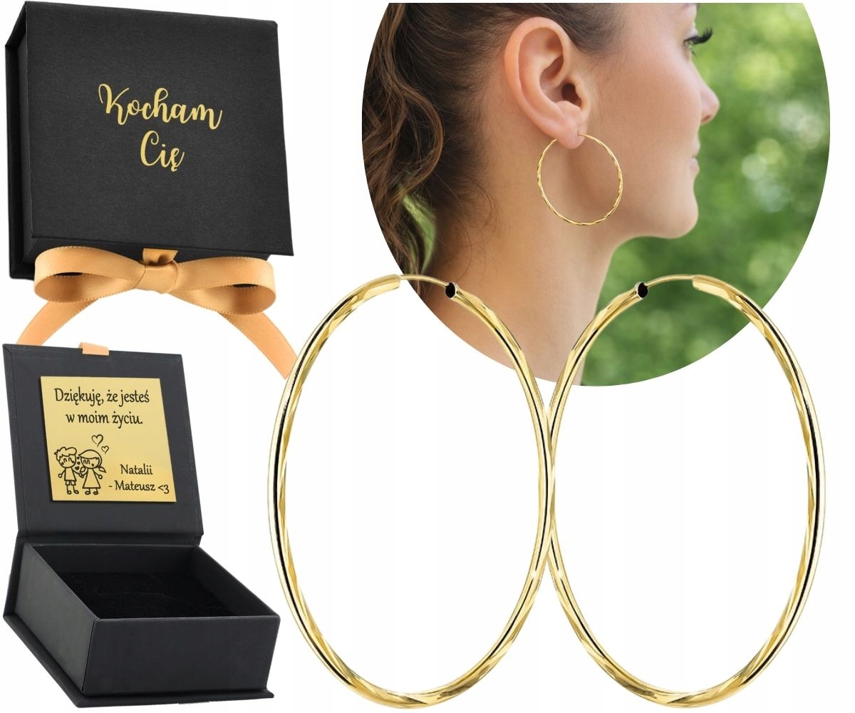 Zlaté Kruhové Náušnice Diamantové 4 CM 40 MM Ryzost 585 Dárek Gravírování