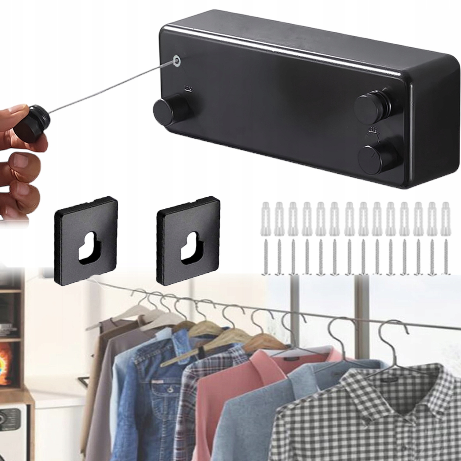 Levně Pevná ocelová šňůra na praní 4.2M Odolná bezvrtná montáž