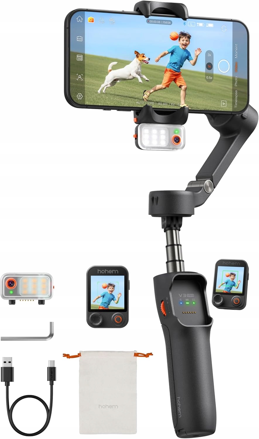 Hohem iSteady V3 Ultra czarny 3-osiowy stabilizator do telefonu, Led, pilot