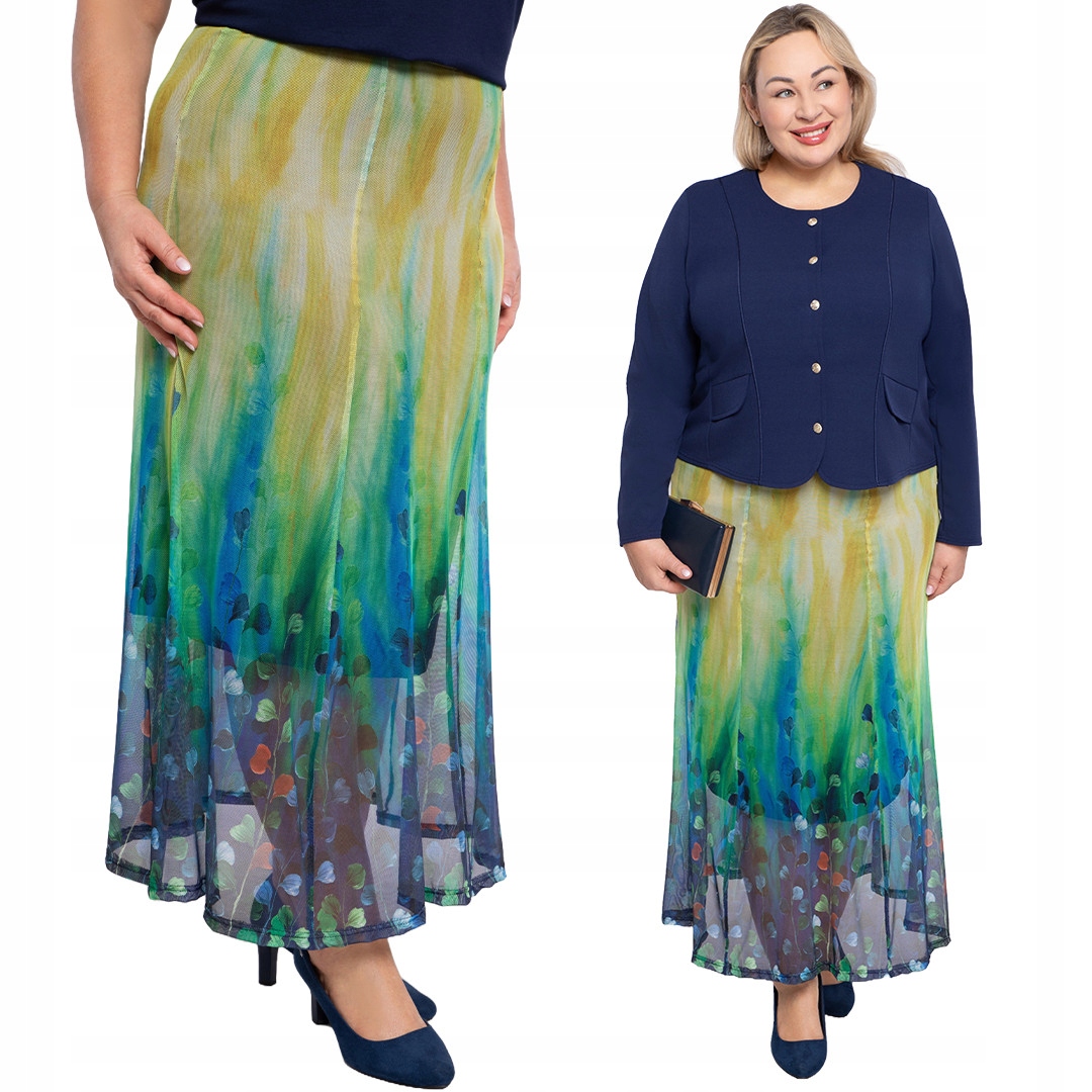 Žluto-modrá síťovaná sukně s květinami, velikost 64