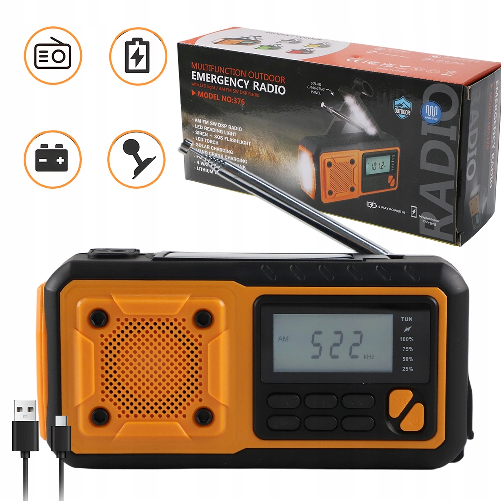 4000MAH Solární Rádio Dab+ S Powerbankou Pro Horskou Turistiku